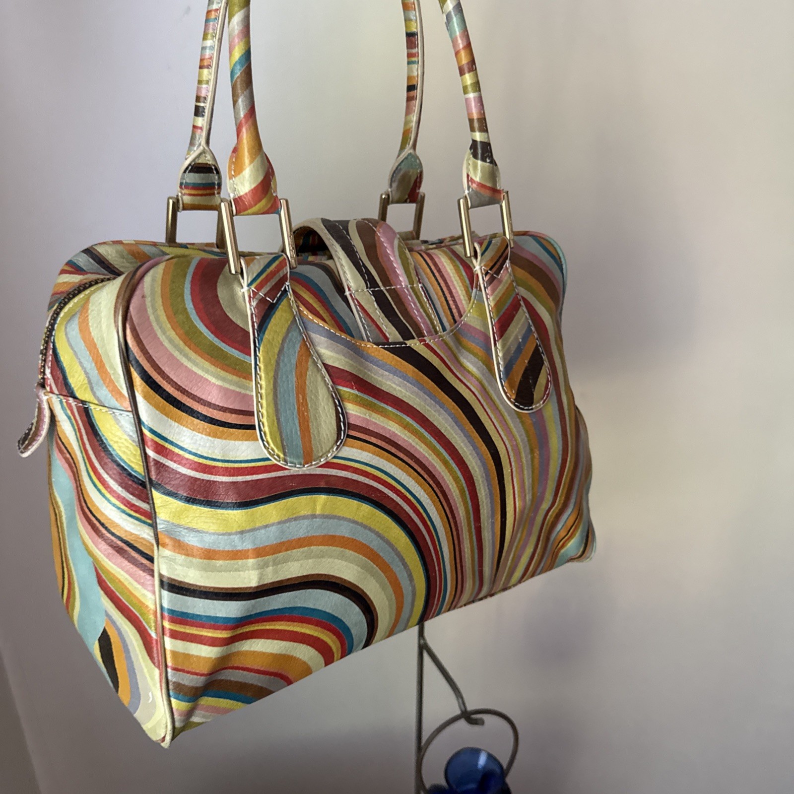 Paul Smith Classic Multicolour Swirl Leather Push Lock Shoulder Bowler Handbag