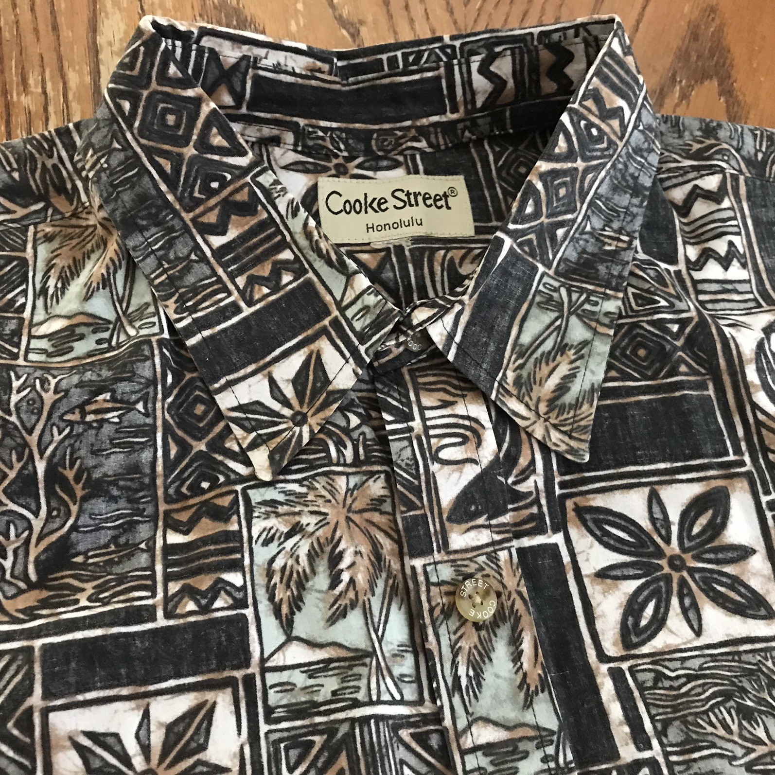 Cooke Street Honolulu Shirt Men’s XXL Black Grey Brown Reverse Palm Hawaiian