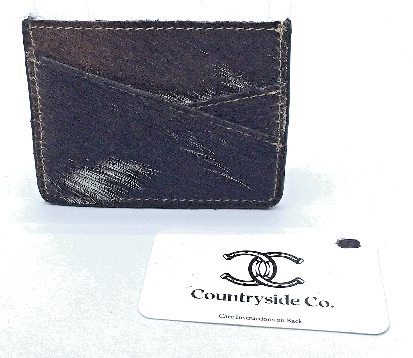 Countryside Brown White Cowhide Leather Fur Credit Card ID Holder Wallet New