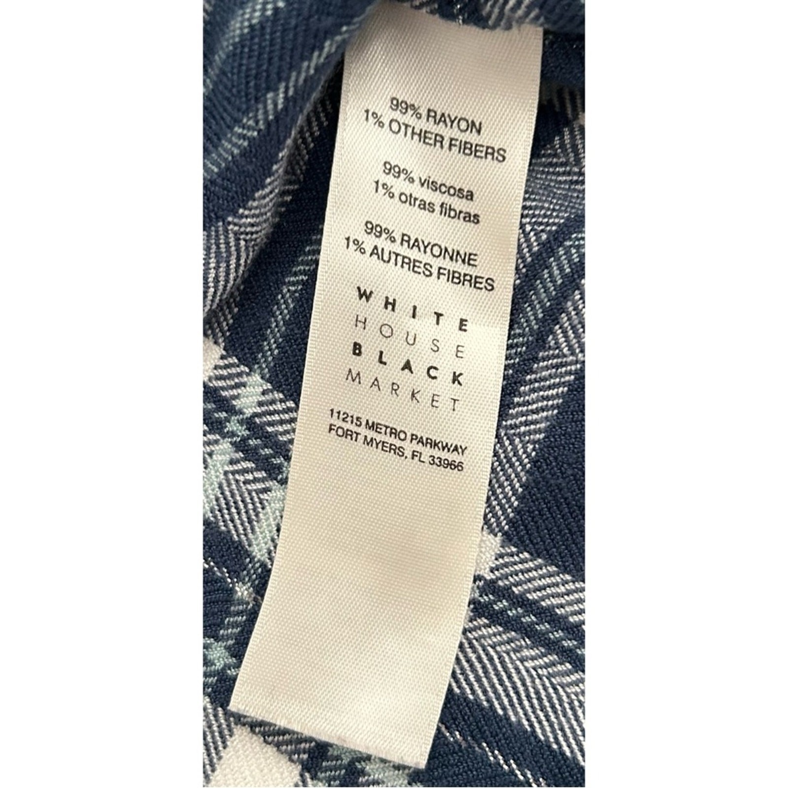 White House Black Market Size 6 Blue, White, Silver Plaid Bow Sleeve Blouse