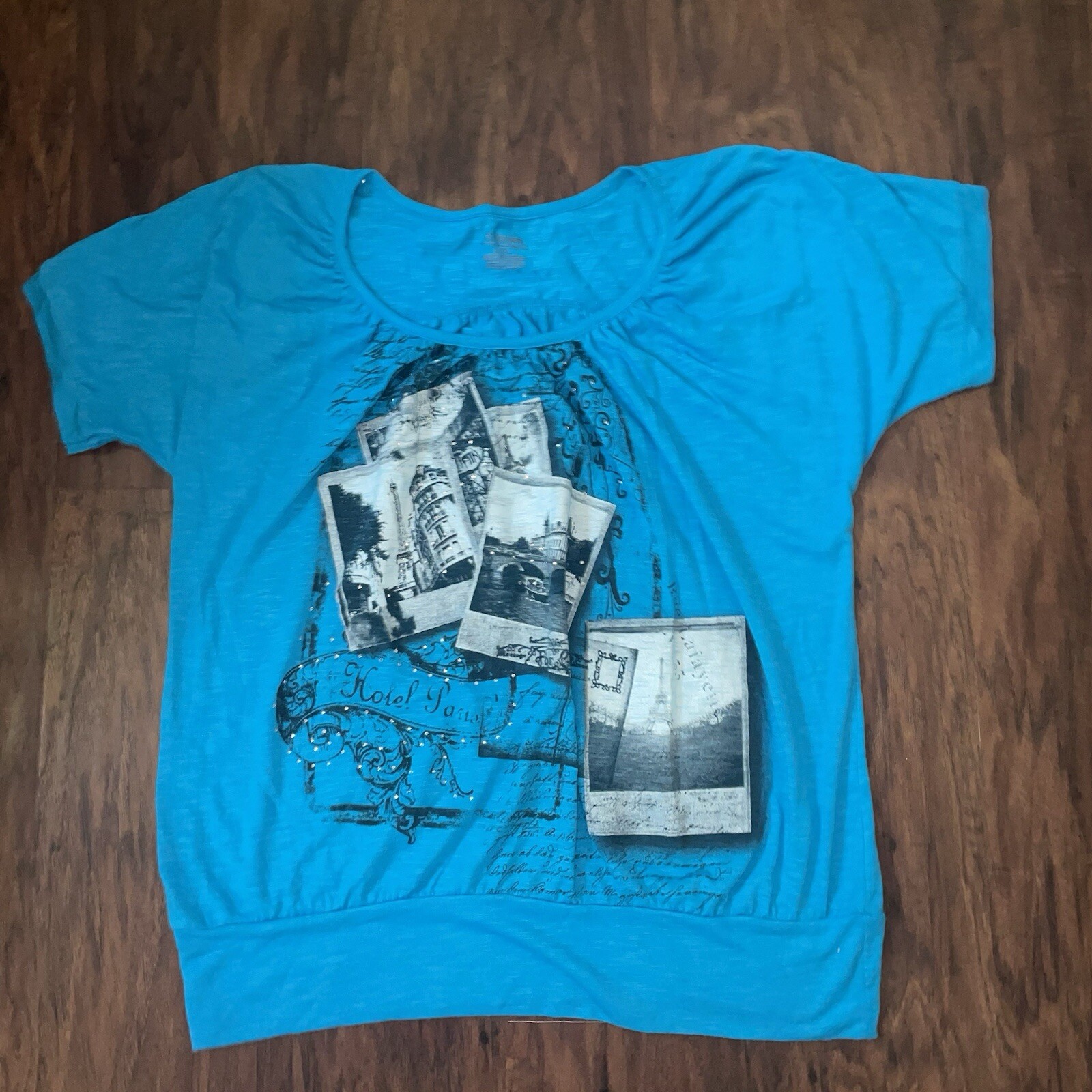 Lane Bryant Hotel Paris Luxe Abstract Top Rhinestone Sparkle Blue 14/16
