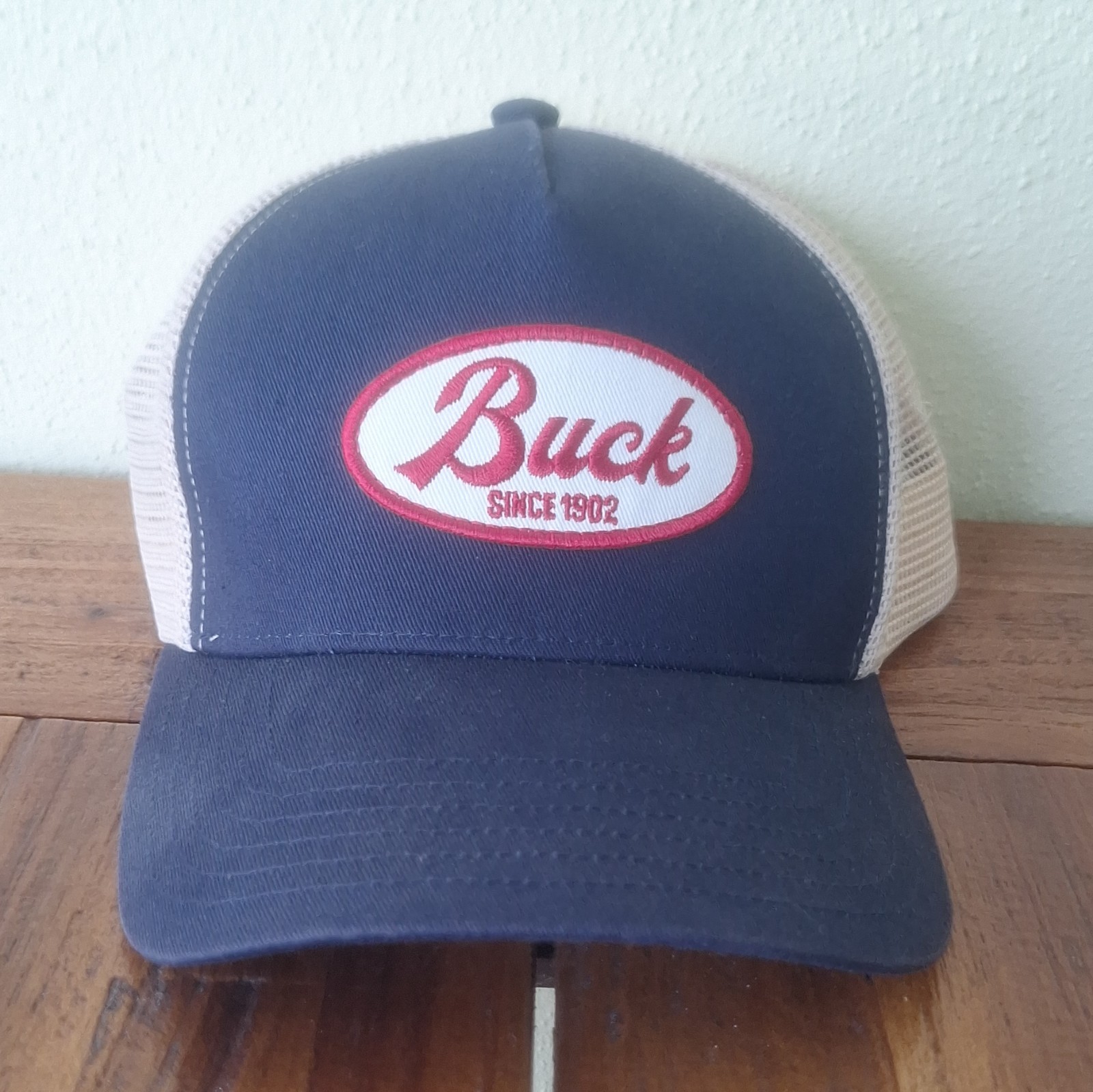 vintage Buck Knife Trucker Hat With Mesh And Snap Back