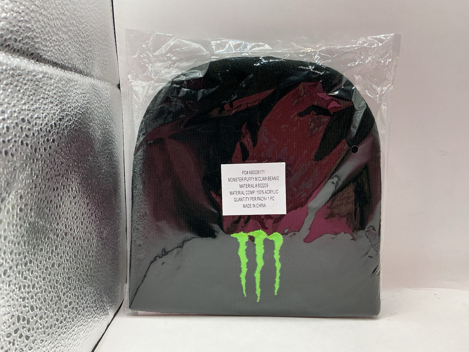 Monster Energy Drink Merch Knit Beanie Hat Black Embroidered Logo NWT