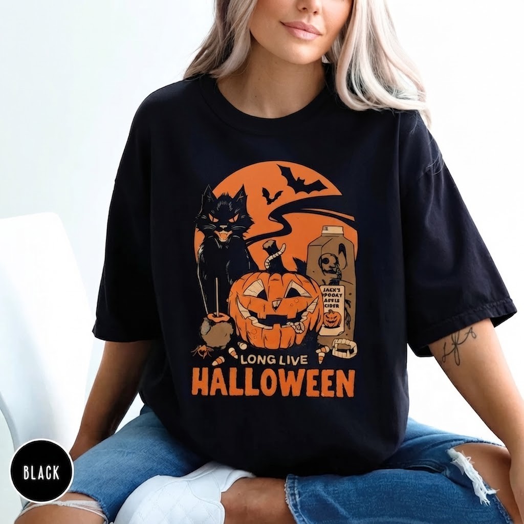 Vintage Halloween Shirt Long Live Halloween Spooky Season Pumpkin Tee