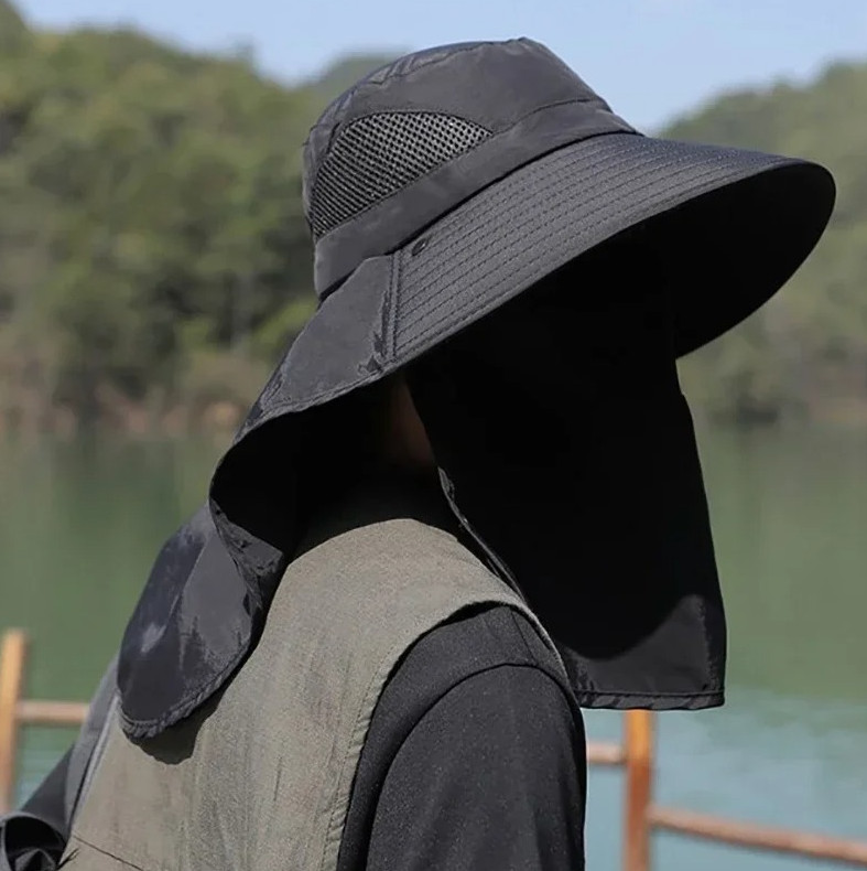 1pc UV Protection Bucket Hat Neck Flap Fishing Hiking Sun Cap Unisex – NEW