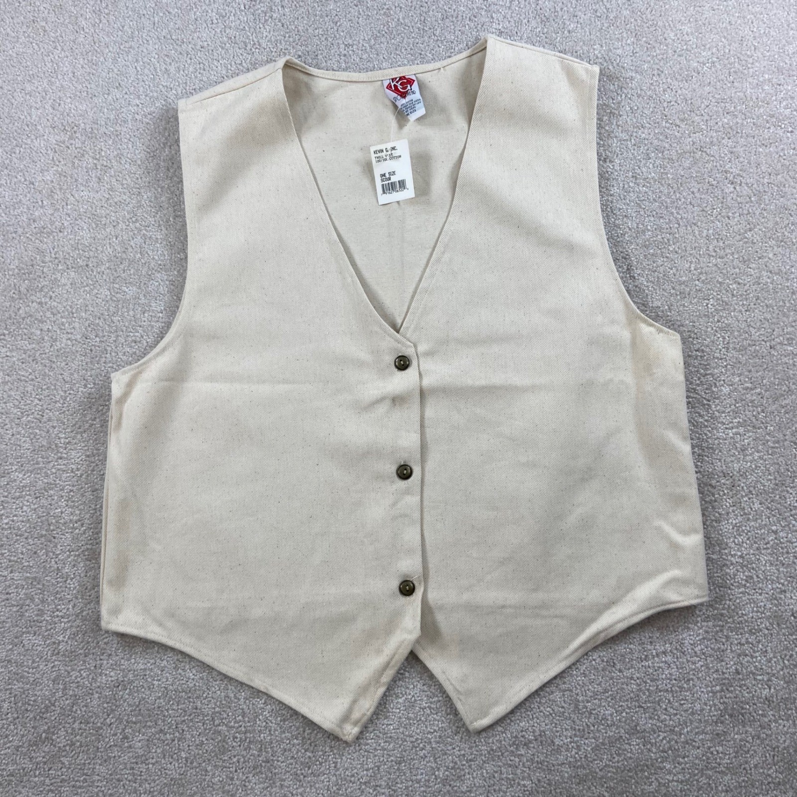 Vtg NWT KG Sportswear Twill Vest Mens One Size Cream Cotton 3 Button Scour