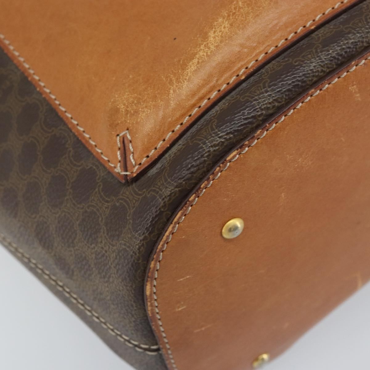 CELINE Macadam Canvas Backpack PVC Leather Brown Gold Auth 169840