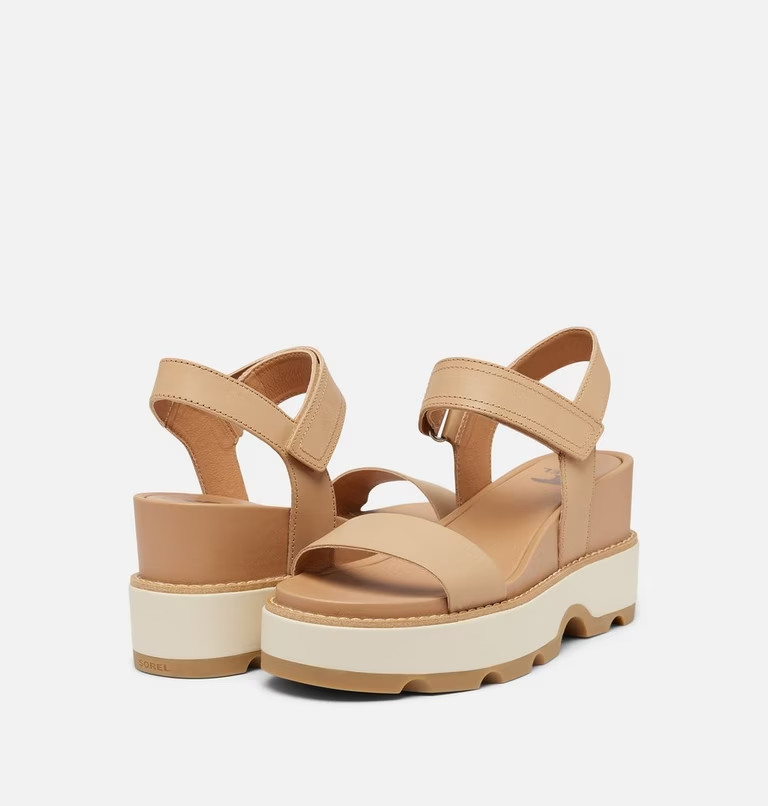 NIB SOREL Joanie IV Y-Strap Wedge Sandals, Honest Beige & Bleached Ceramic, 6M