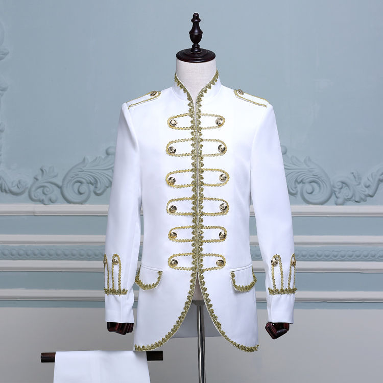 King Prince Renaissance Medieval Men Cosplay Costume Uniform Coat+Pants Full Set