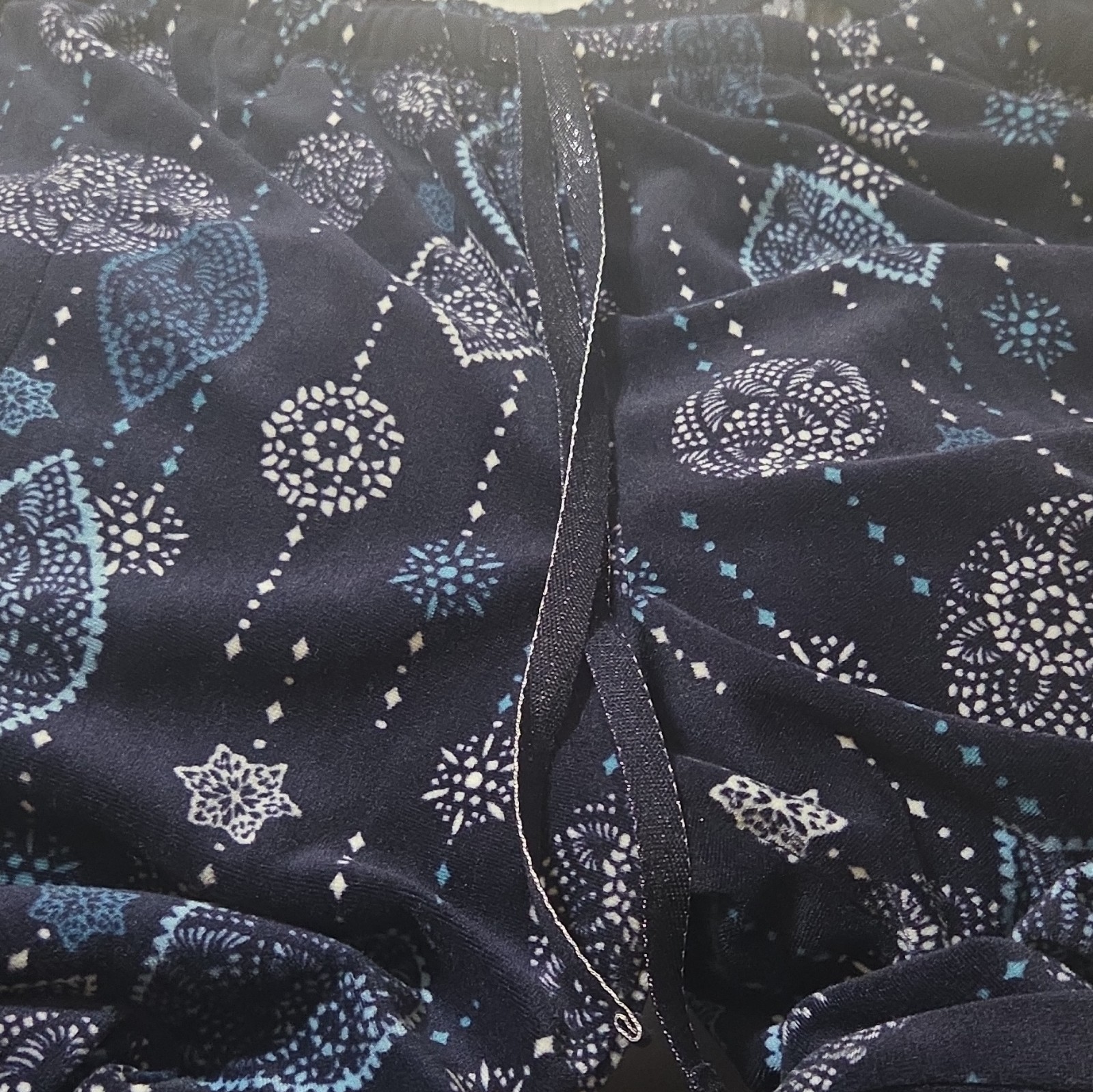 Carole Hochman Women’s Geometric Pajama Set Navy Crew Neck Long Sleeve Sz M