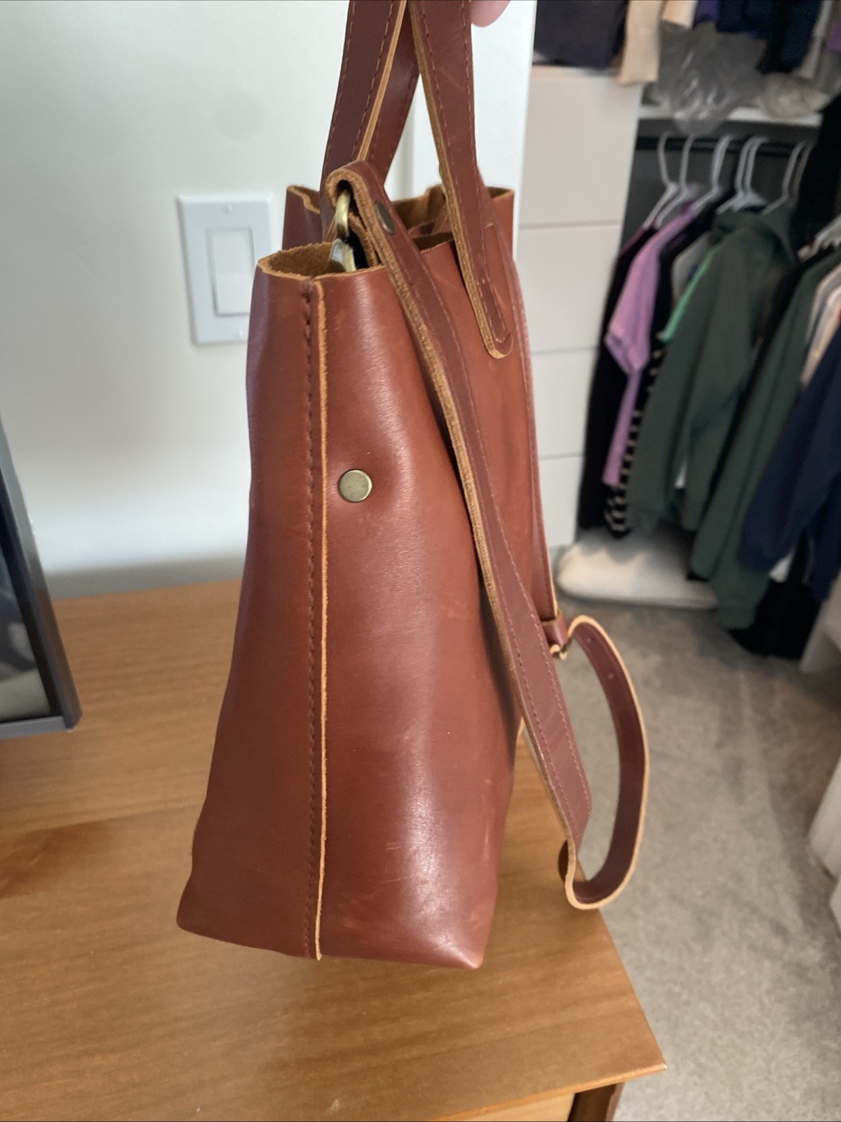 portland leather goods crossbody Medium tote- Cognac