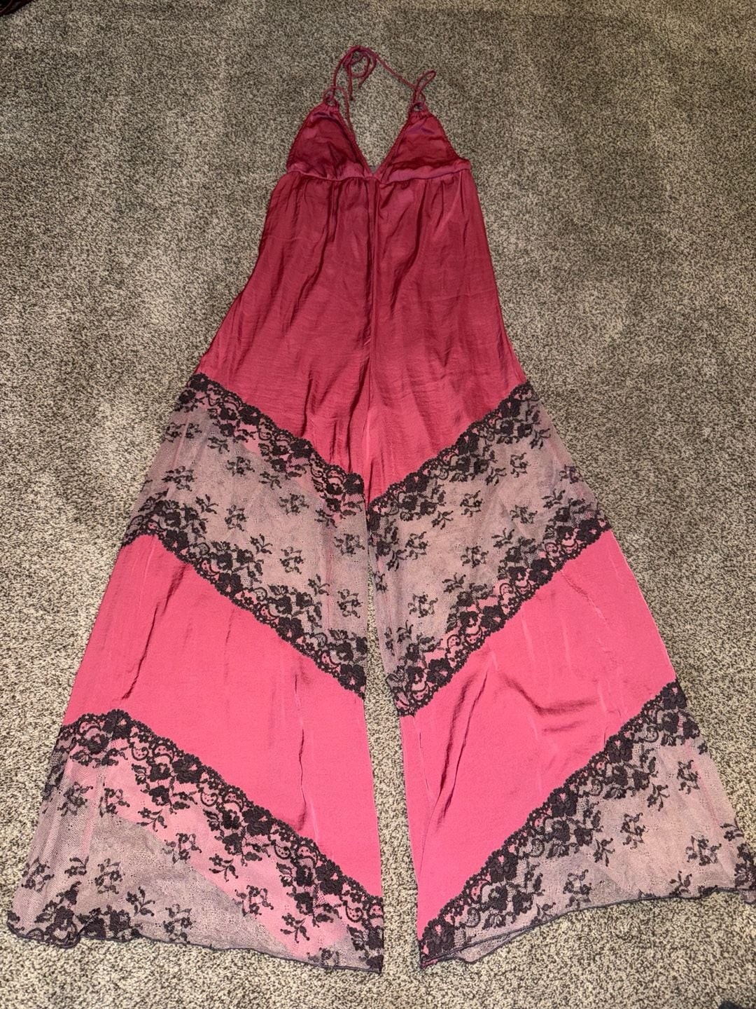 Free People Intimately Fuchsia Palm Beach Halter Jumpsuit with Lace Insets