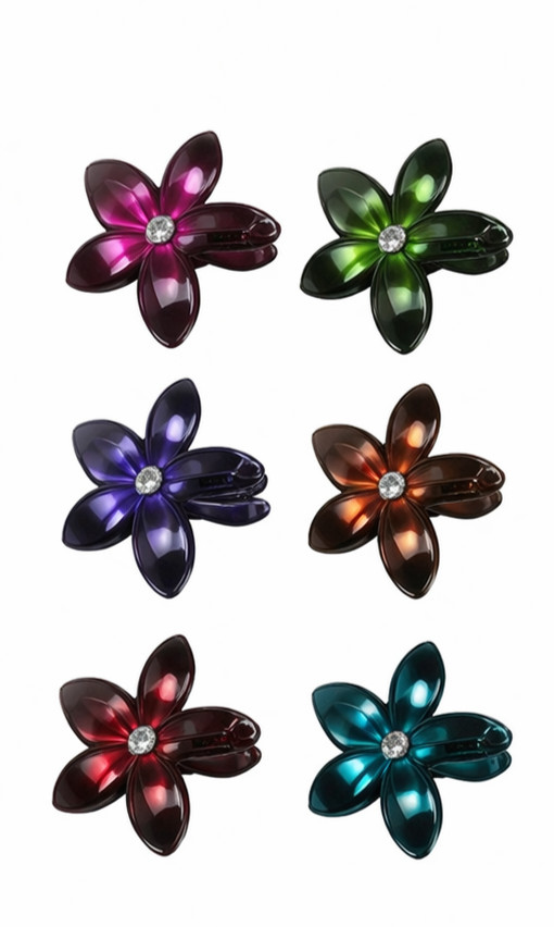 12 pieces Rhinestone Plumeria Hawaii Flower Hair Claw Jaw Clamp Clips Updo Lot