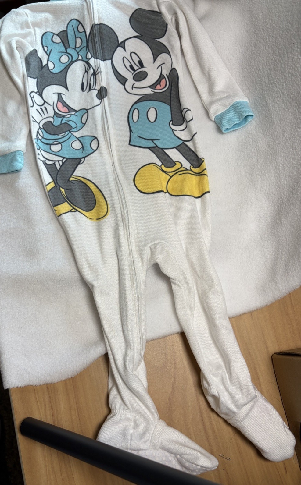 Disney Baby Mickey & Minnie Mouse Long Sleeve Zip-Front Footed Sleepwear 12 MO