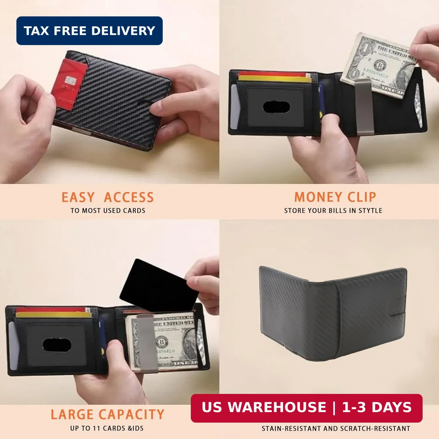 Men Carbon Fiber Slim Wallet Leather Money Clip Ultra Thin Card Holder Purse New