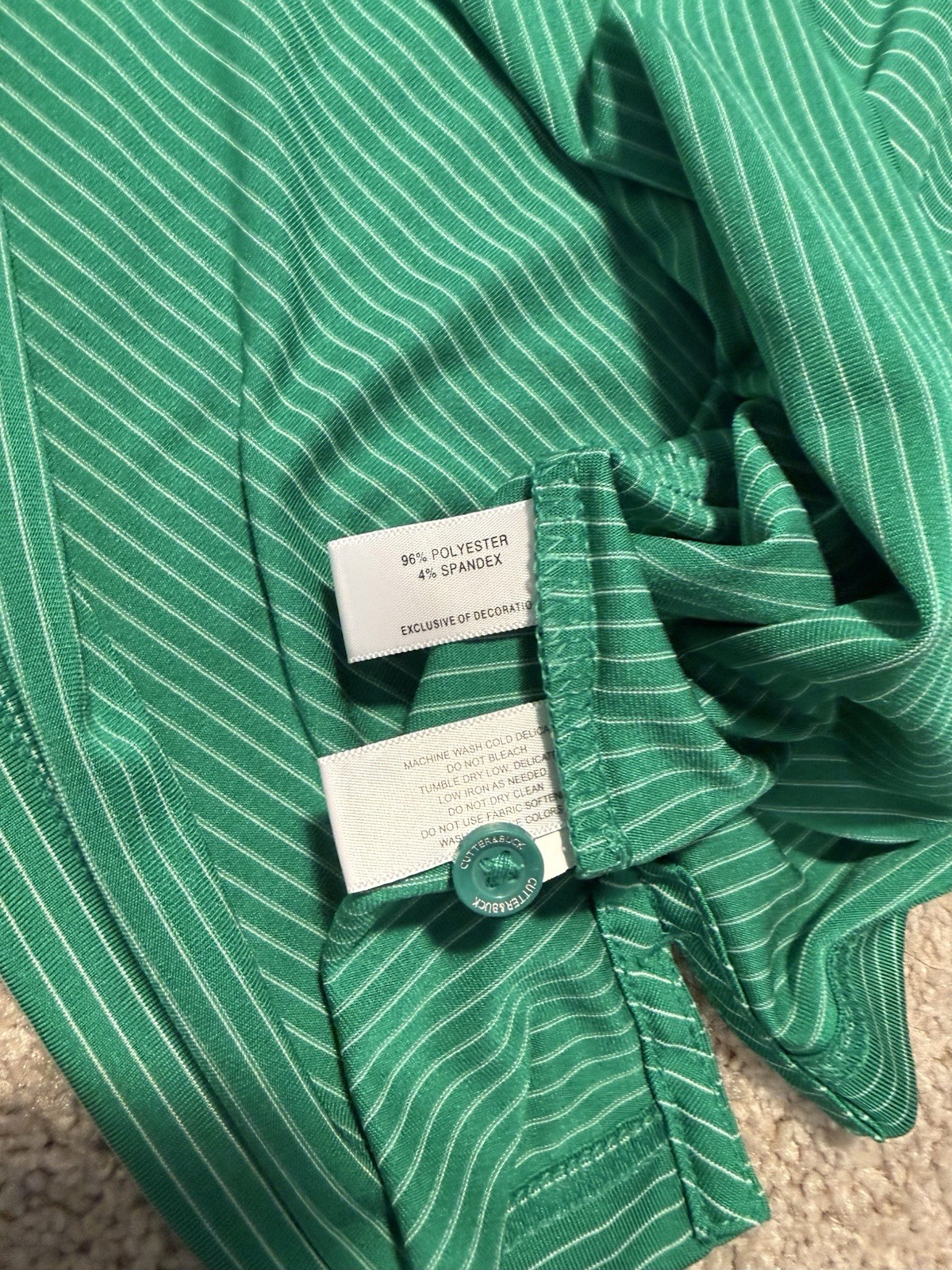 Cutter & Buck Augusta Masters Logo Golf Polo Green/White Striped Stretch L