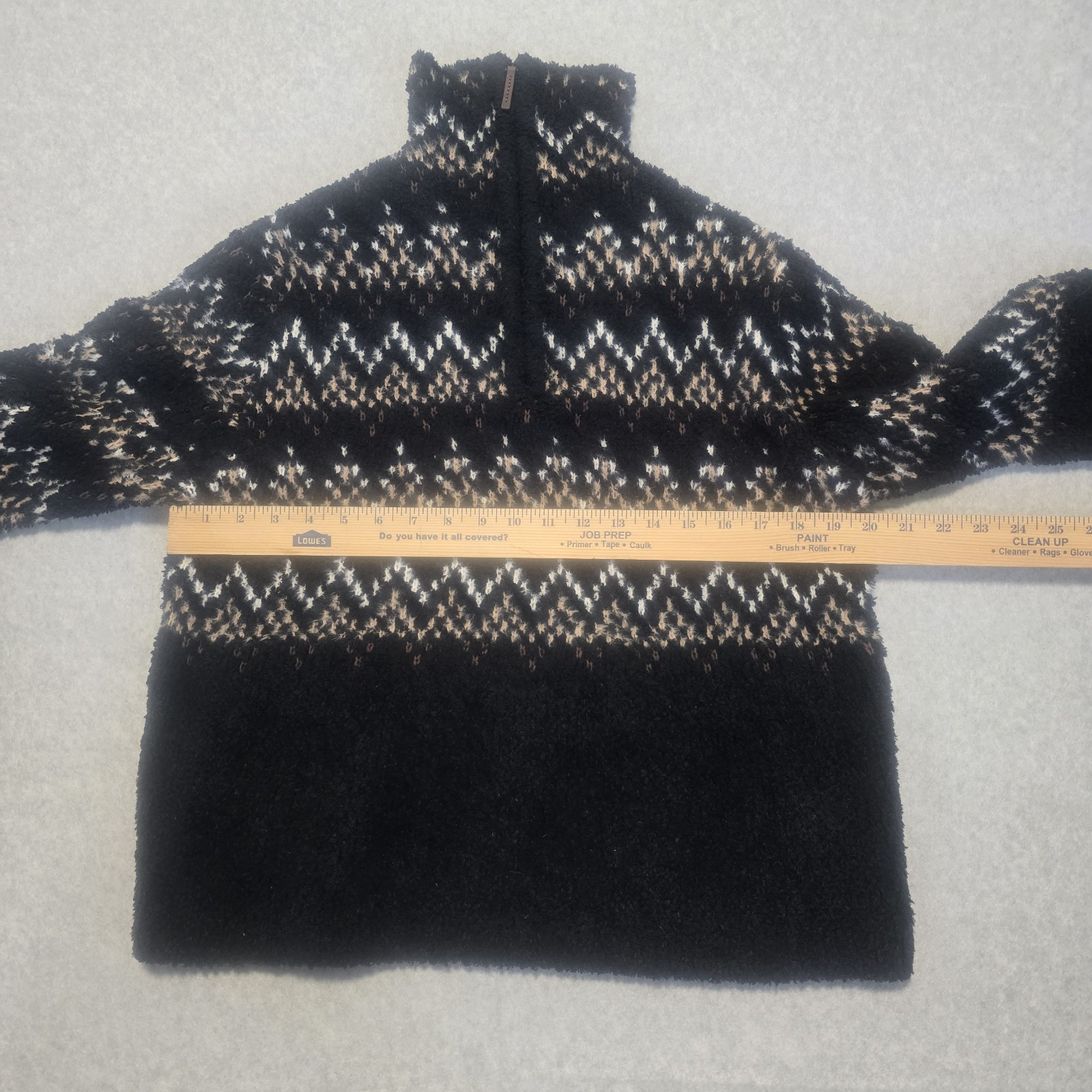 Natural Reflections Quarter Zip Pullover Women M Black Fair Isle Cabin Gorpcore