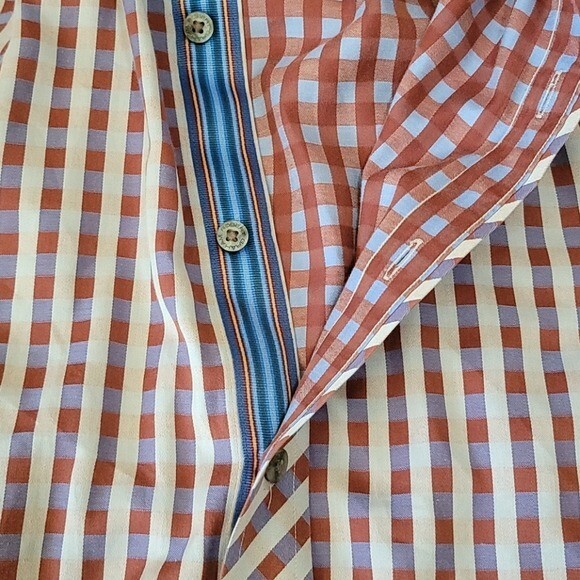 Robert Graham | Rust Brown Blue Tan Plaid Shirt, size medium