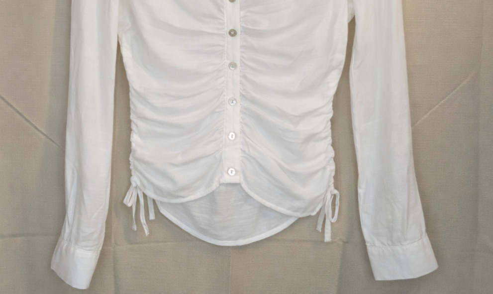 Lulus Women’s Size Small White Button-Down Ruched Sides Top Blouse Lightweight
