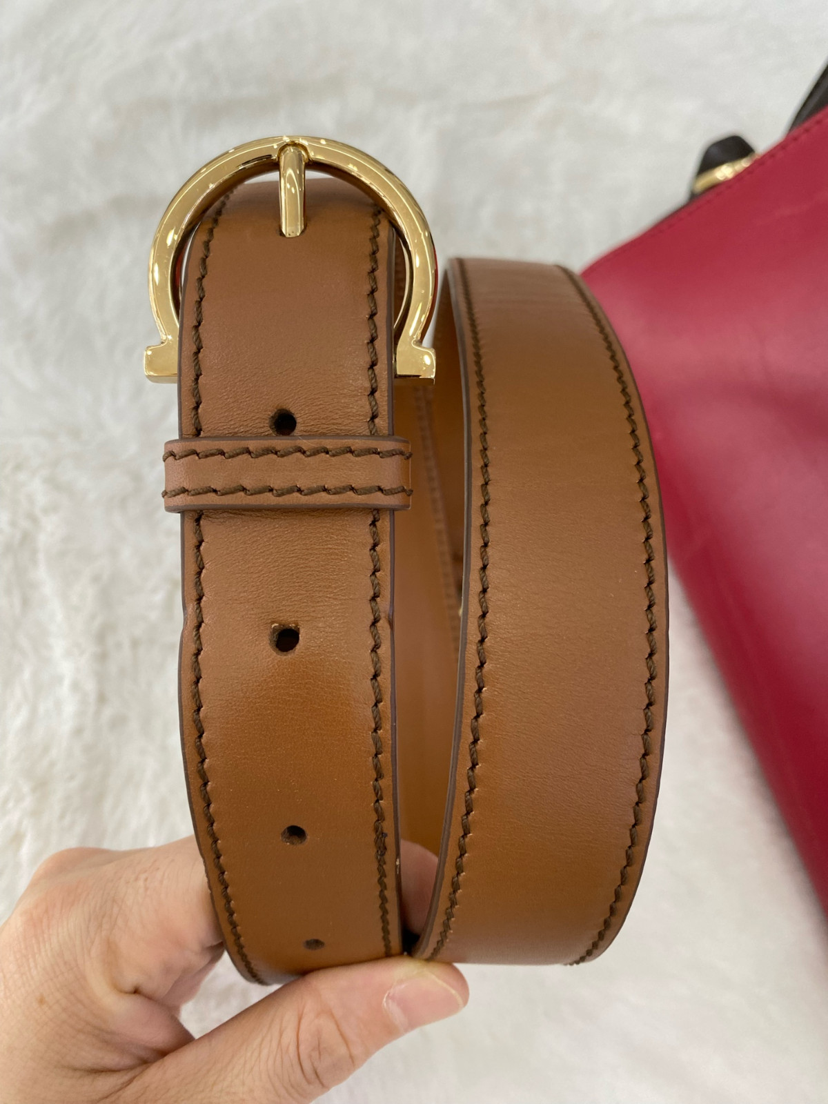 Authentic Salvatore Ferragamo Sofia Smooth Leather Top Handle Bag Brown, Red,