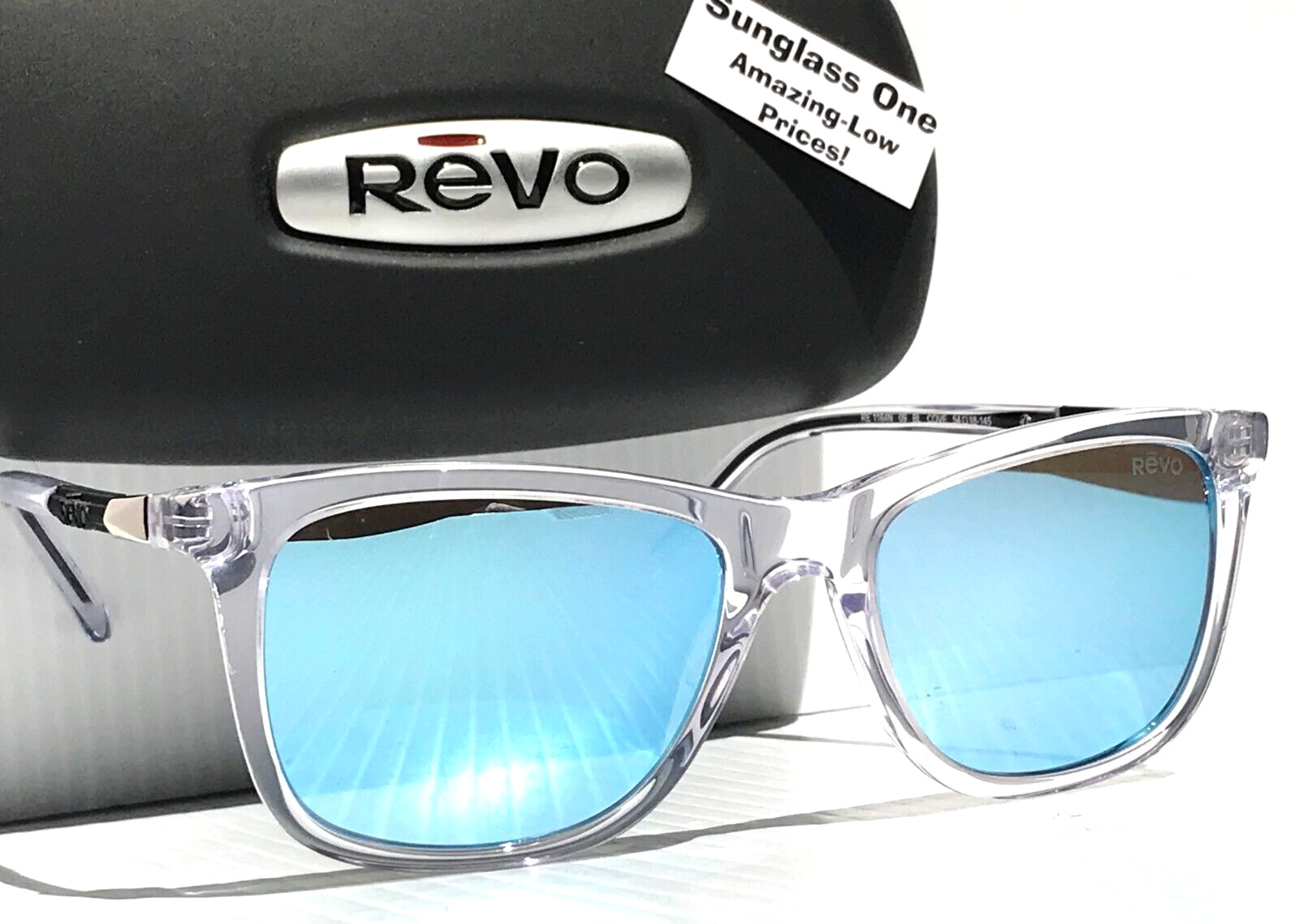 NEW REVO COVE Shiny Crystal Clear POLARIZED Blue Lens Sunglass 1164N 09 BL