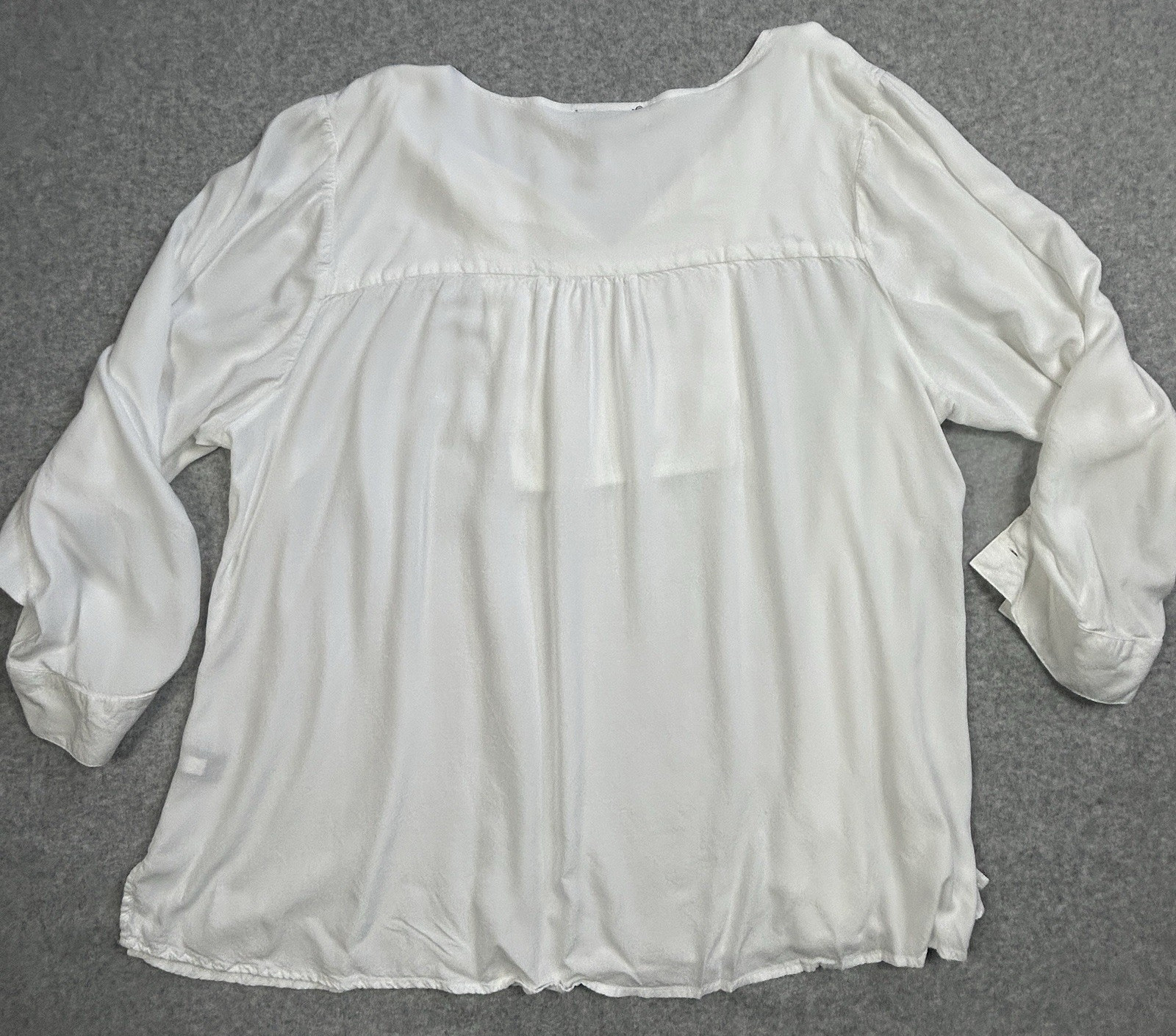 Lane Bryant Blouse Womens 28 White Tunic Split Neck Roll-Tab Sleeve Lace Detail