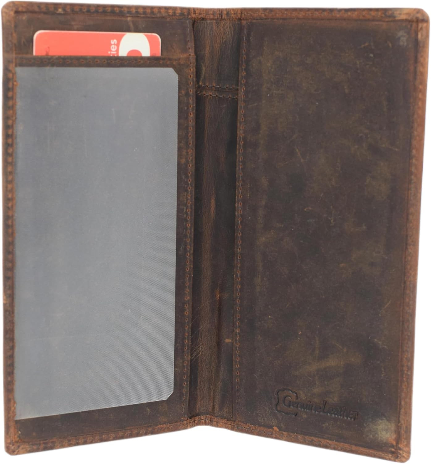 Leather Checkbook Cover Wallet Holder RFID Blocking USA Flag Brown