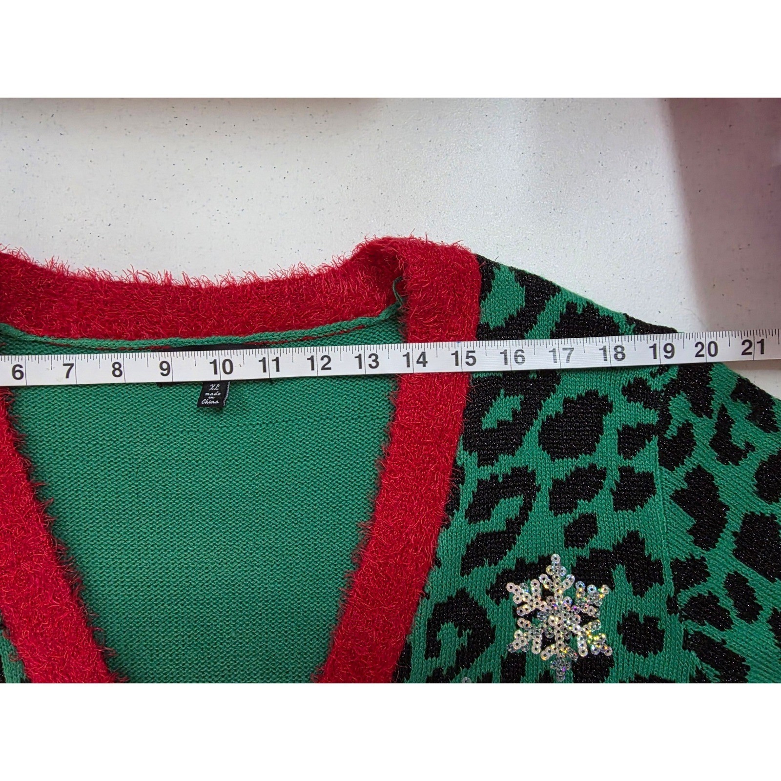33 Degrees Womens Green Leopard Print Grumpy Cat Ugly Christmas Cardigan XL