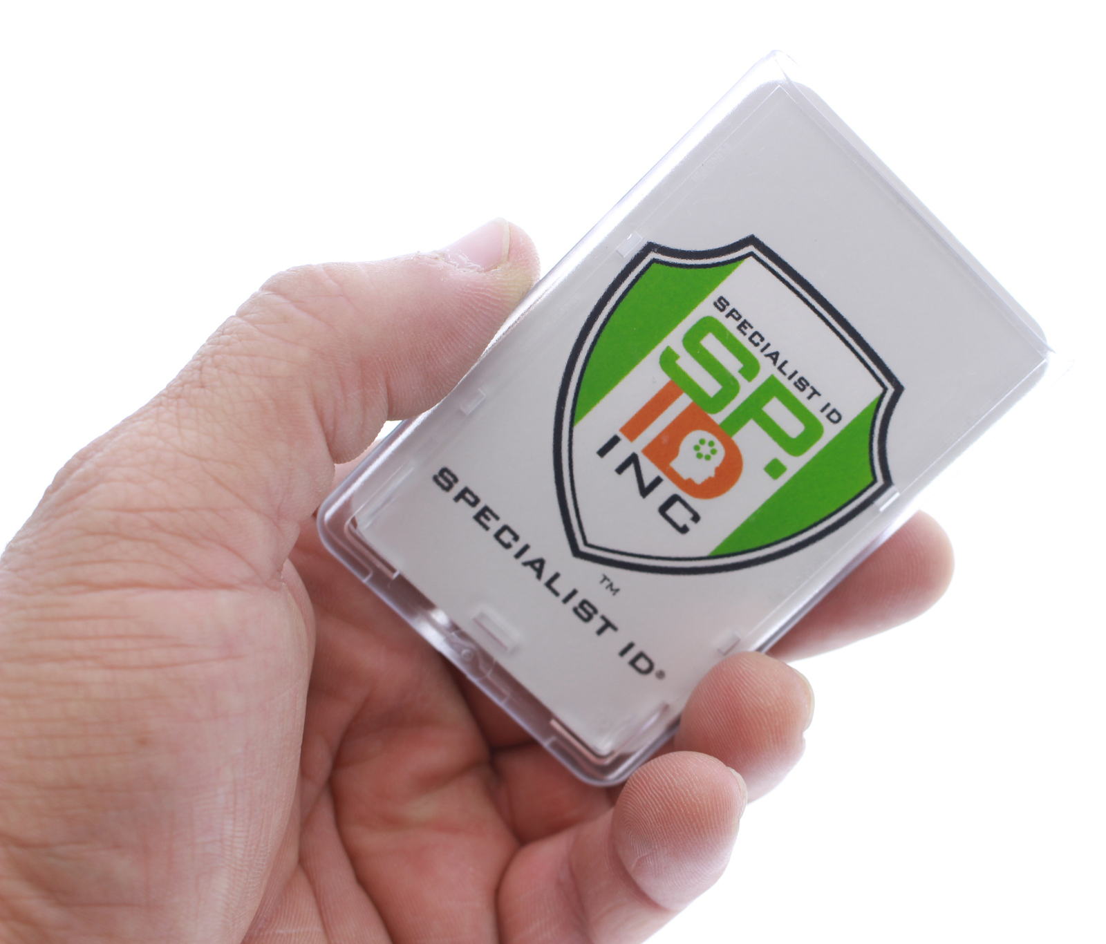 10 Heavy Duty Vertical ID Badge Holders -Rigid Hard Clear Plastic- HOLDS 1 CARD