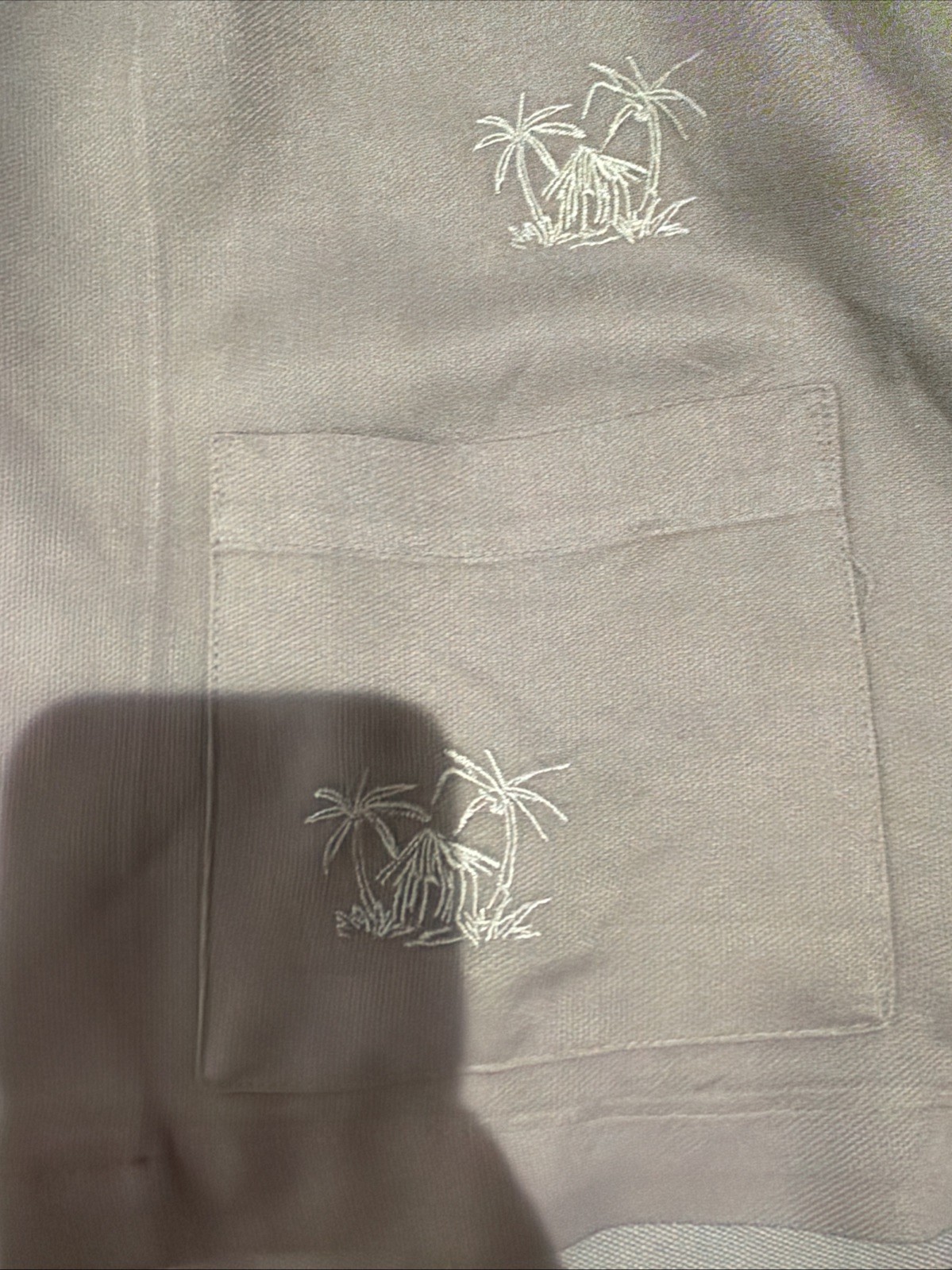 Cubavera Camp Shirt~Sage Green~Embroidery Palms~Men sz S~Linen Blend~Pockets~New