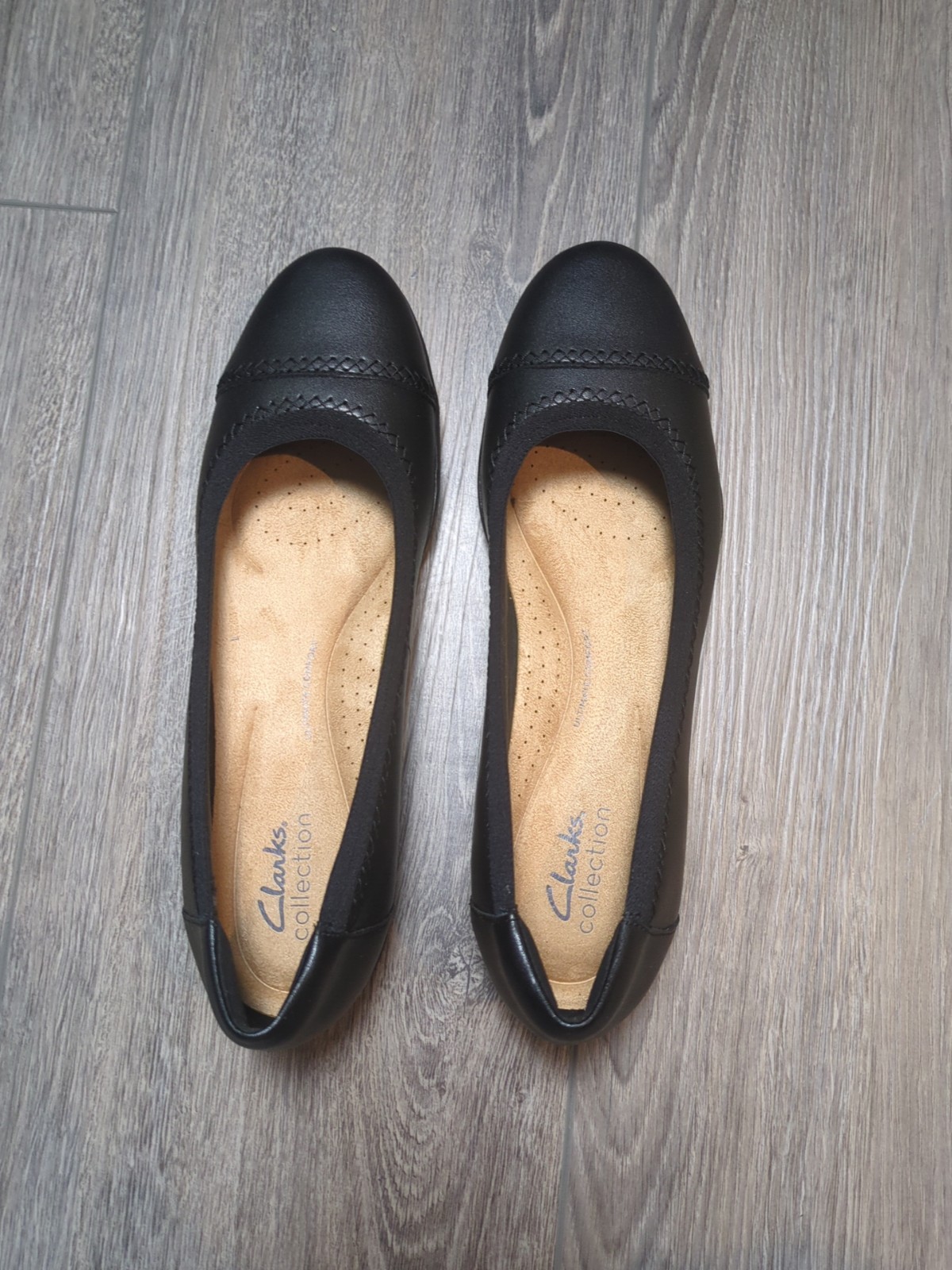 Clarks Collection Sara Bay Black Leather Ballet Flat Shoes Size 8 M New No Box