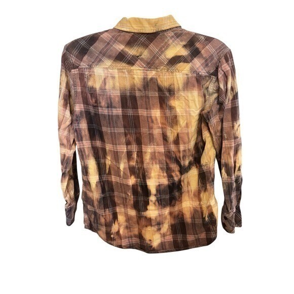 Bleached Flannel Shirt Tie Dye Rust Gray Upcycled Unisex Medium/Large Grunge