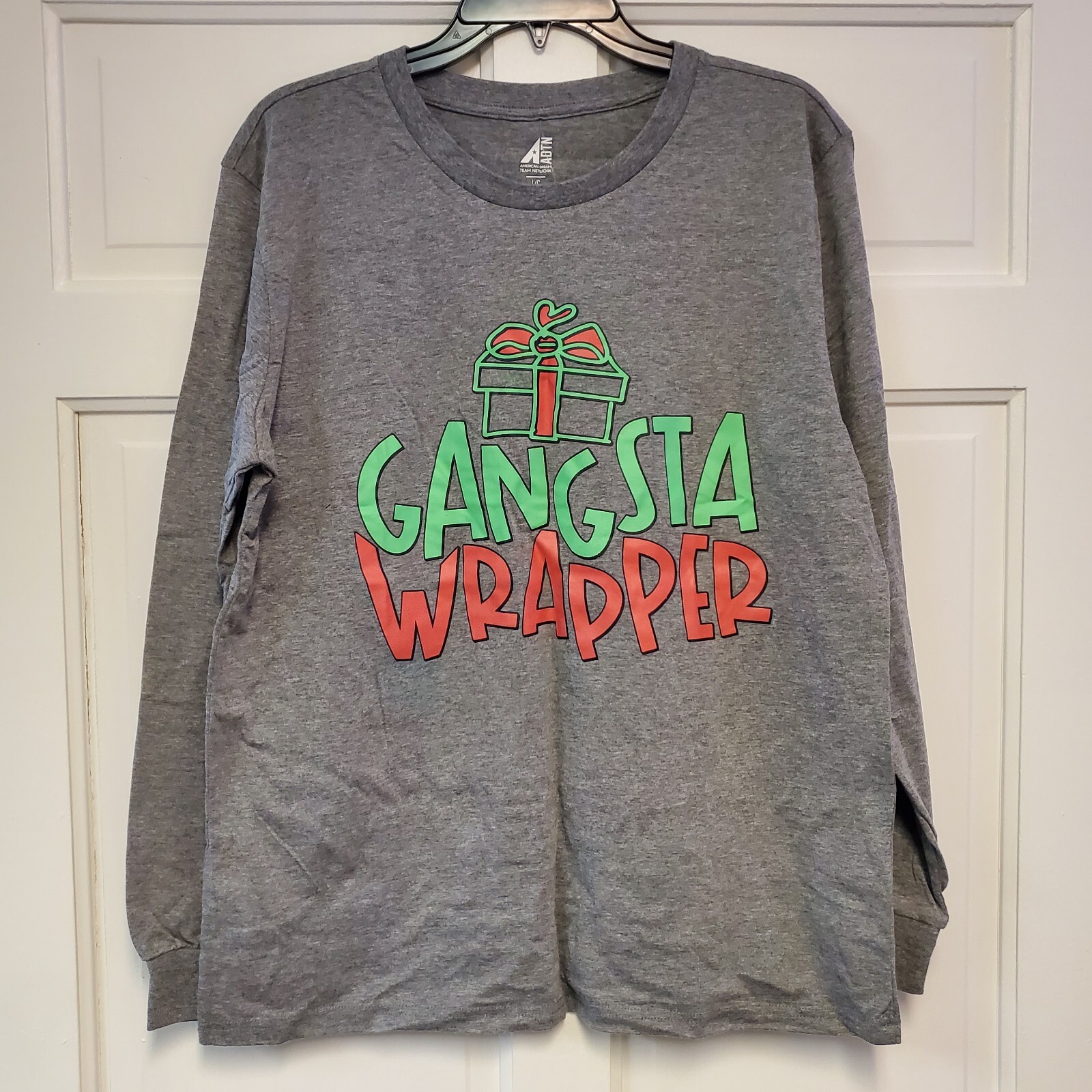 ADTN Adult Graphic Gangsta Wrapper Long Sleeve T-Shirt Christmas Size L Large