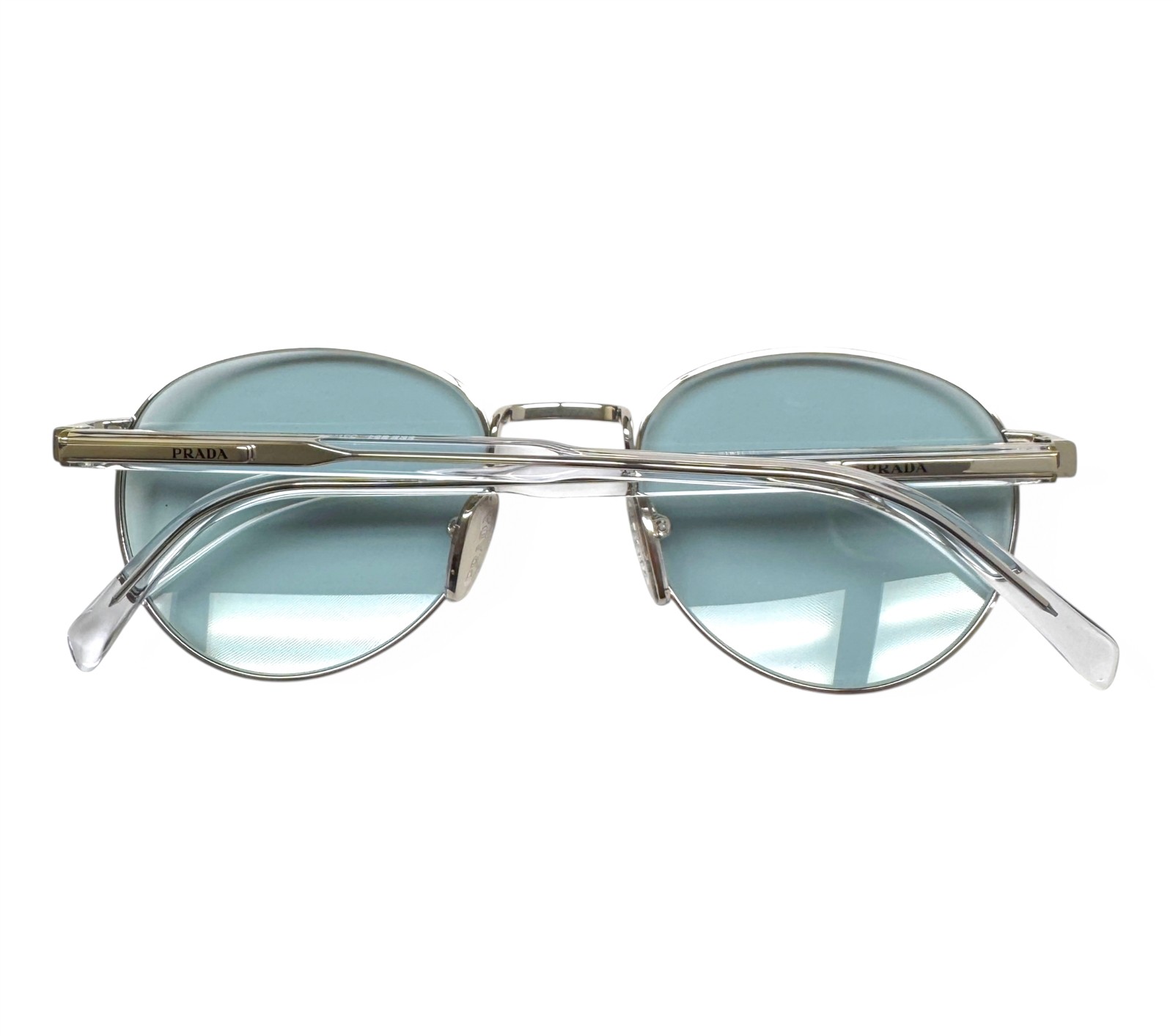 Prada Sunglasses Shiny Acciaio Silver Light Blue Tinted SPR B51 1BC-40N w/case