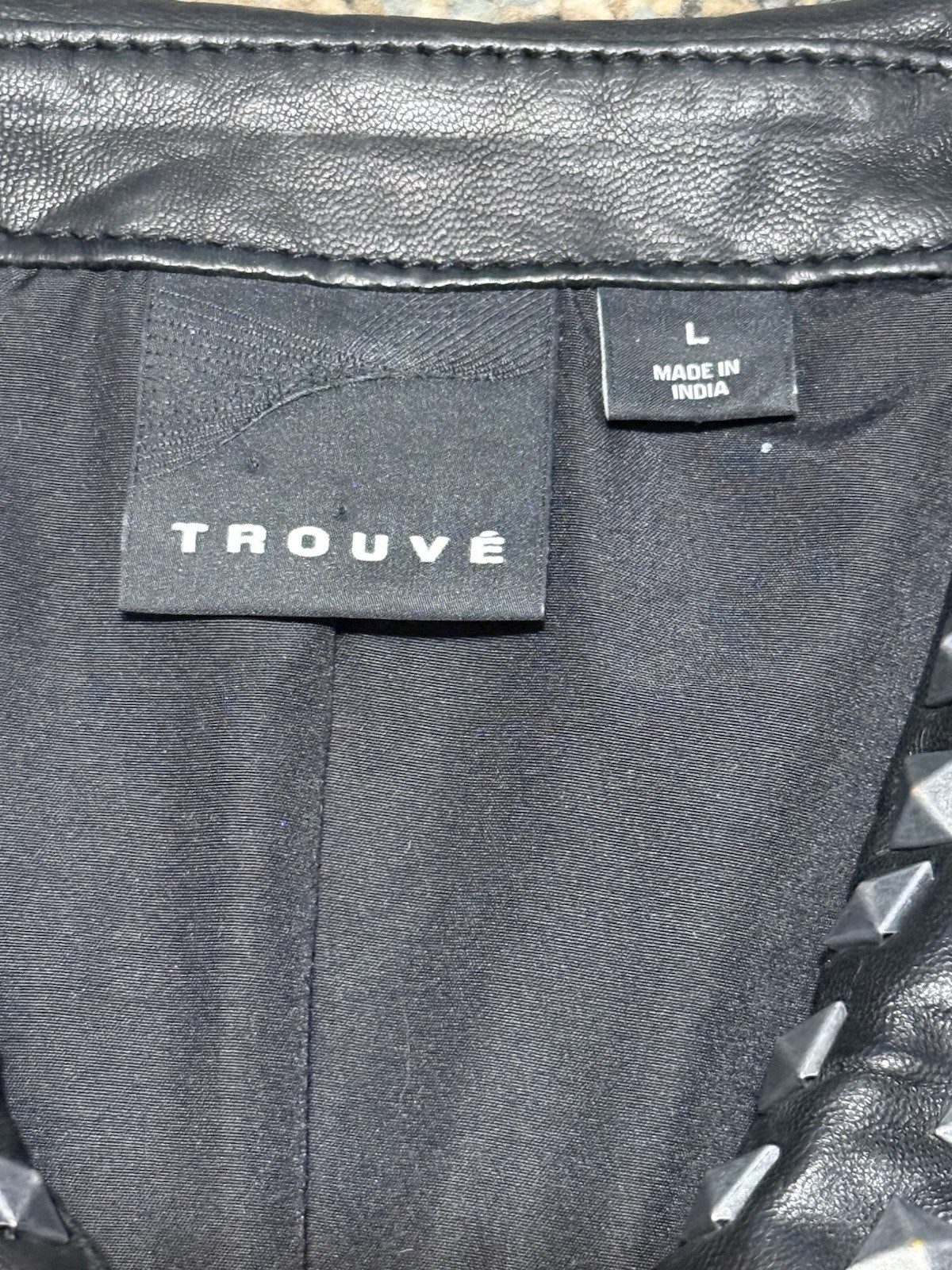 Trouvé black leather jacket women’s studded moto biker jacket size large