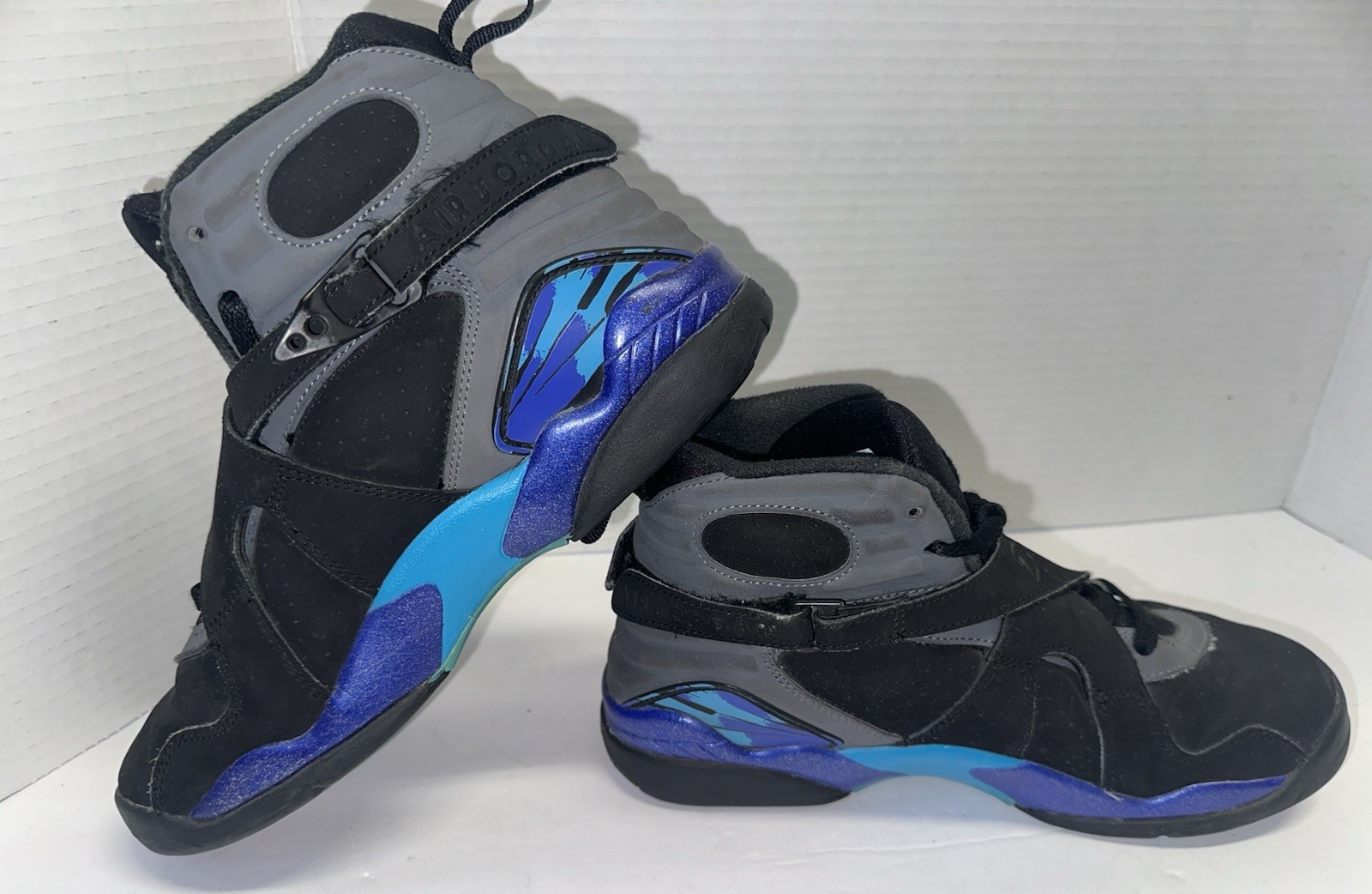 Air Jordan 8 Retro Aqua – Chrome Playoff Blue Black White – Size 7Y Men’s 6 EU40