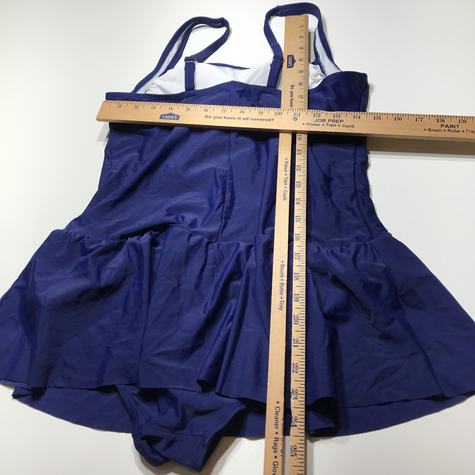NWOT Navy Ruched Square Neck Sleeveless One-Piece Swim Dress Lined Womens Large