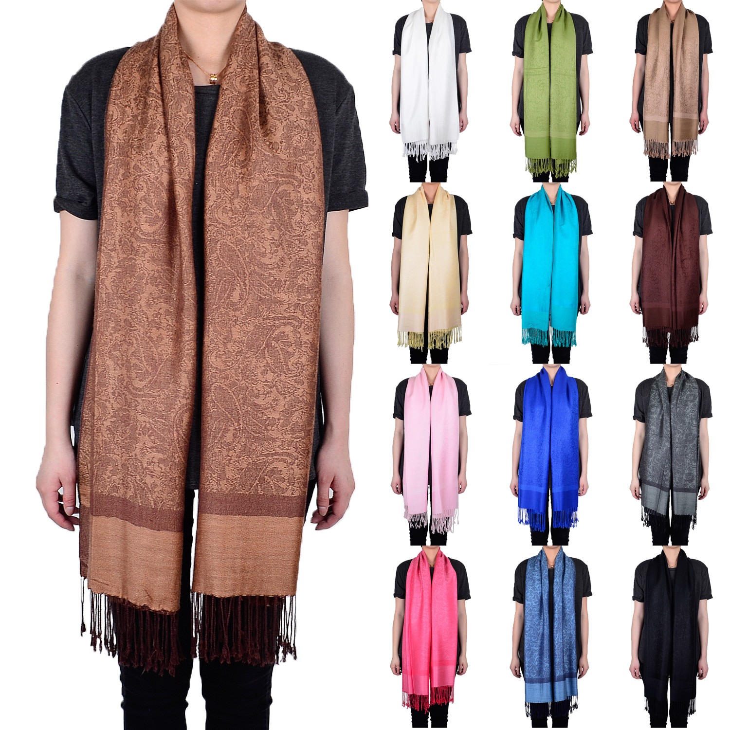 Solid Color Pashmina Paisley Floral Silk Wool Scarf Wrap Shawl Soft Classic