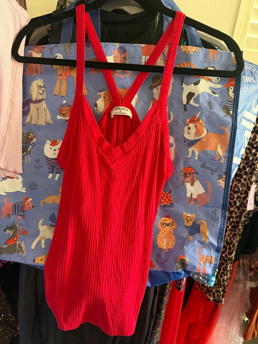 Zenana Red Ribbed V-Neck Tank Top with Crisscross Straps