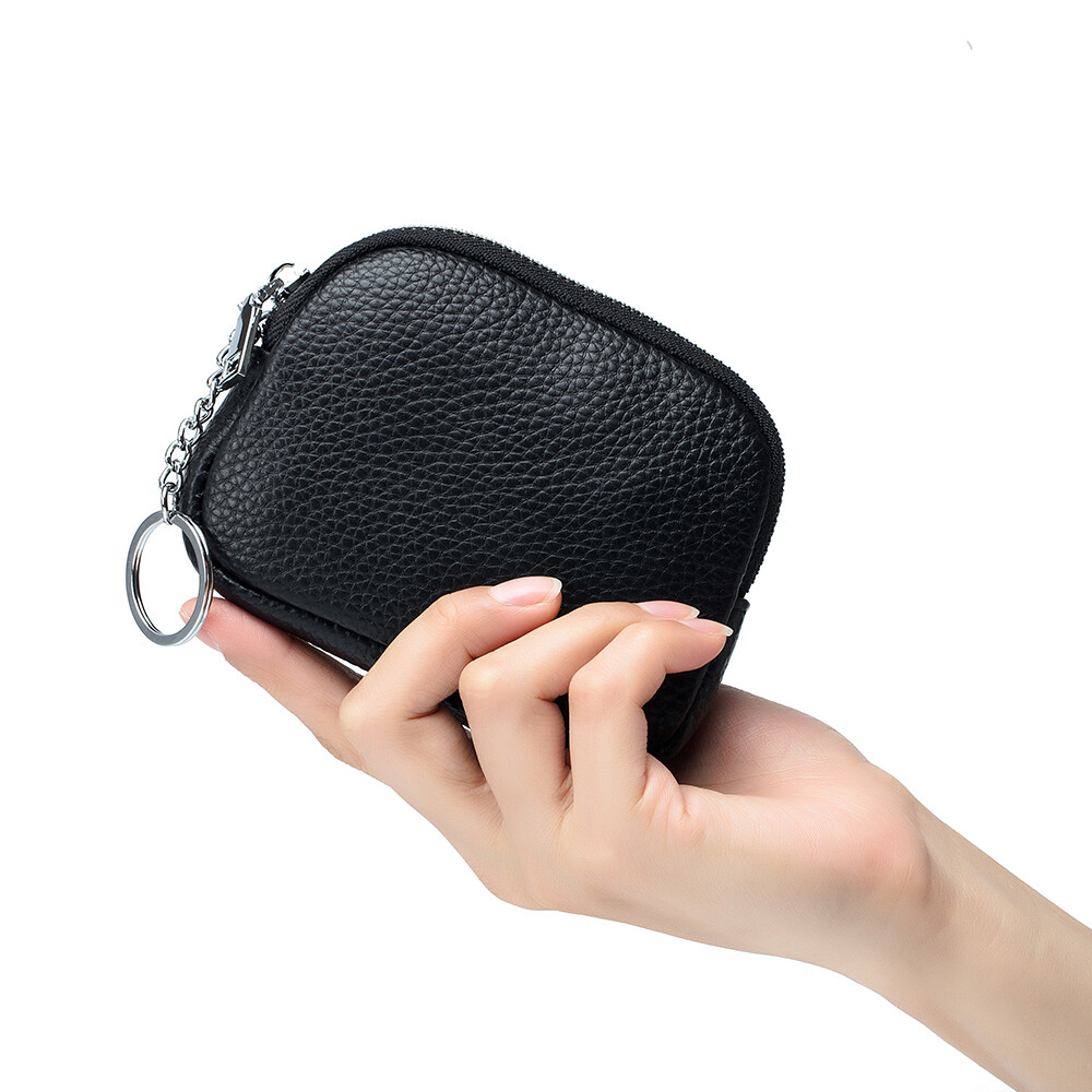 Women Men Genuine Leather Small Coin Holder Change Purse Zipper Key Card Wallet