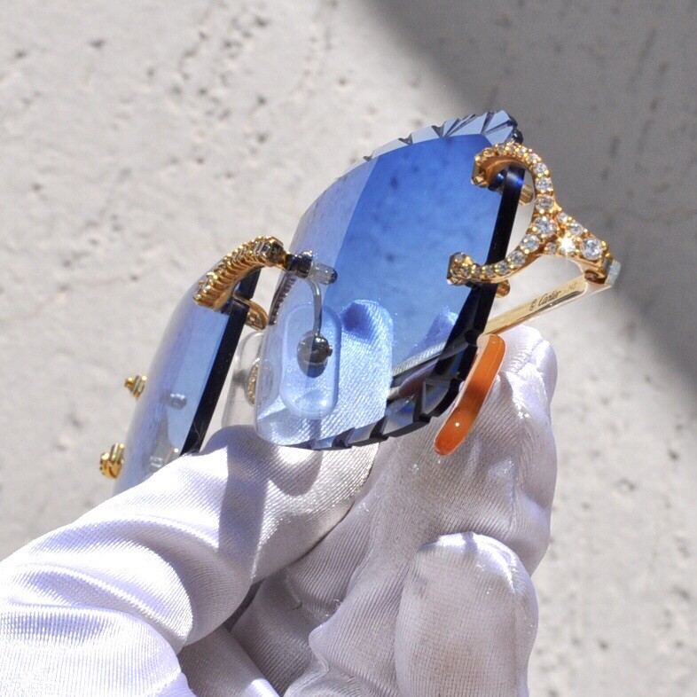 Cartier rimless Custom Diamond💎sunglasses glasses BIG C decor Piccadilly Frame