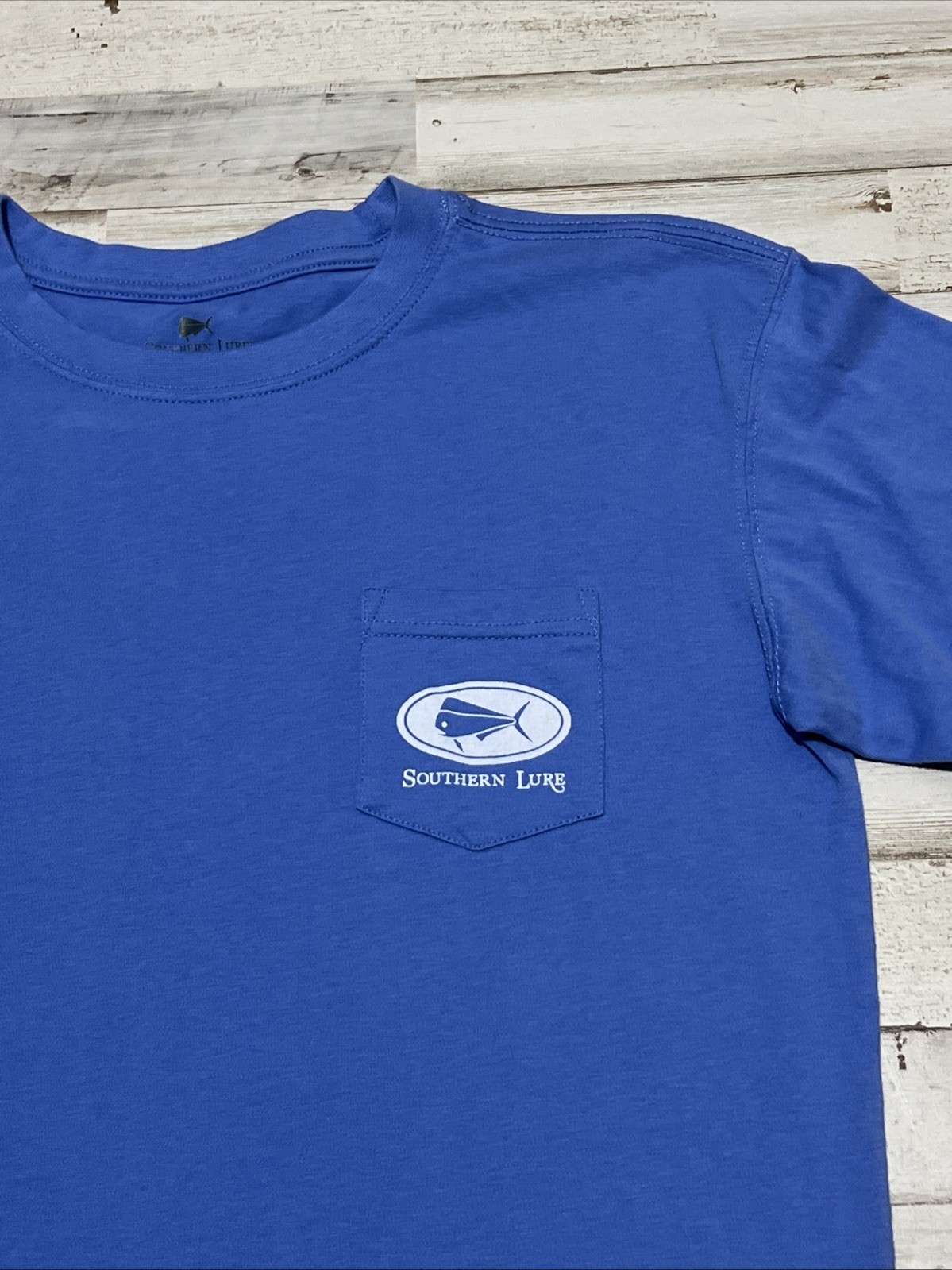 Southern Lure Shirt Youth XL Blue Graphic Cotton Short Sleeve Fishing EUC Soft