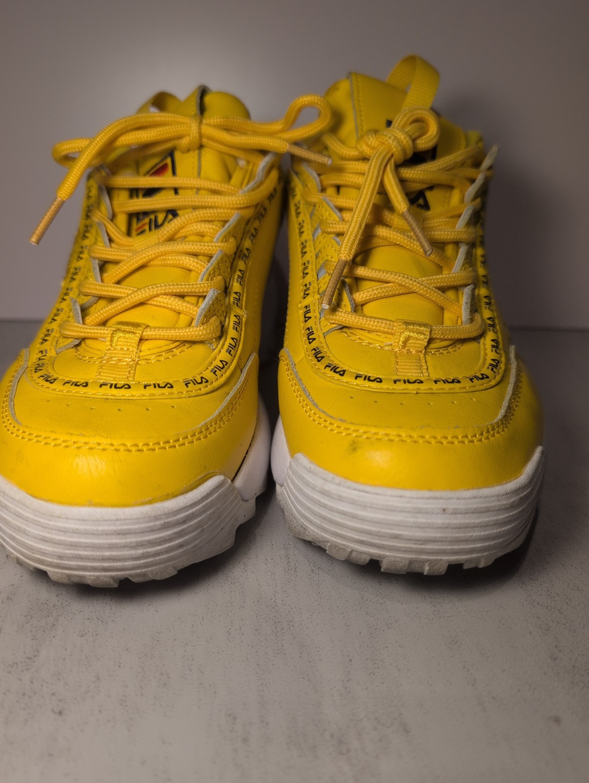 Fila Disruptor 2 Premium Repeat Canary Yellow Chunky Sneakers Size 4.5 US