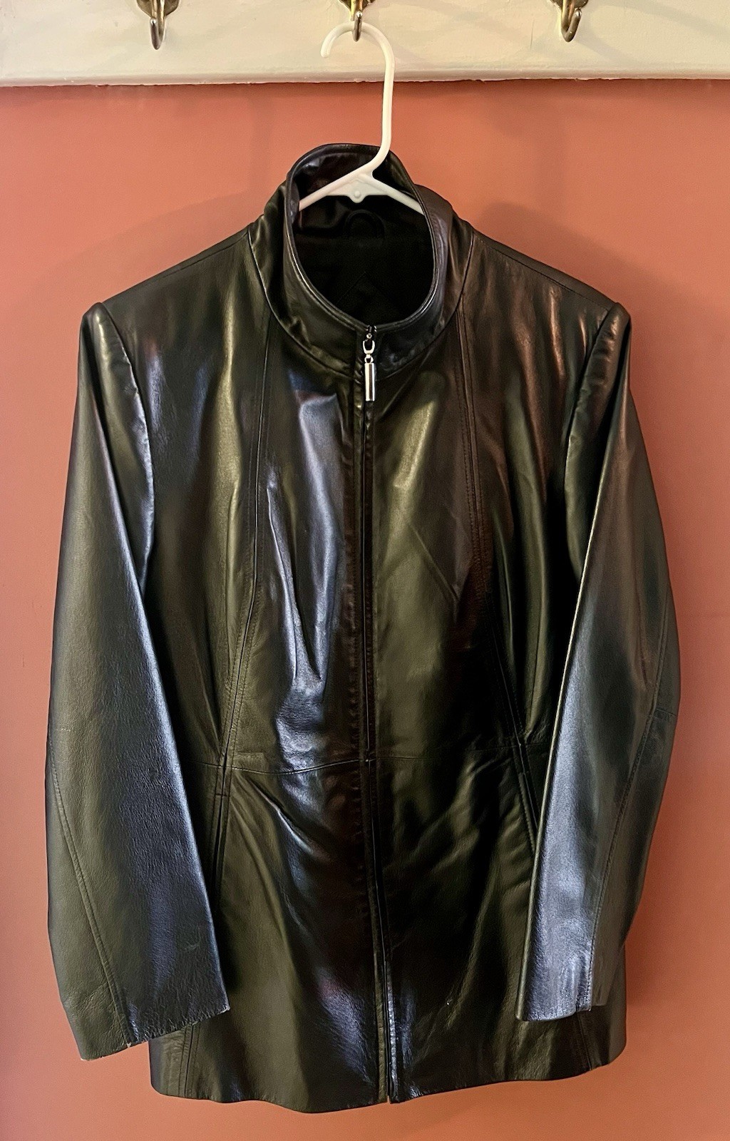 Worthington Womens Black Leather Jacket Belted Lined Biker Petite Medium Grunge