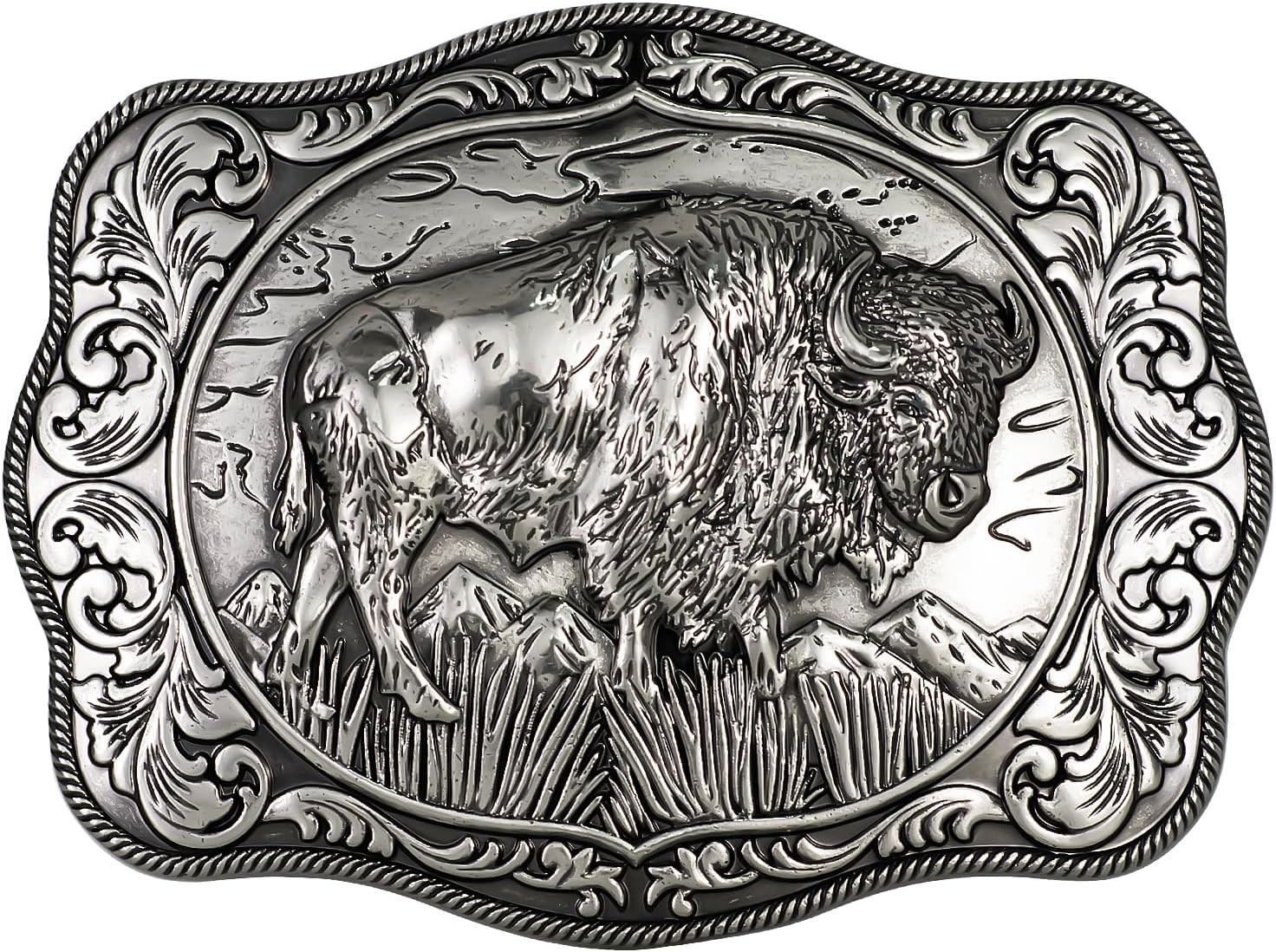 West style Bison Vintage Rectangle Buffalo Belt Buckle Scaloped Buckle
