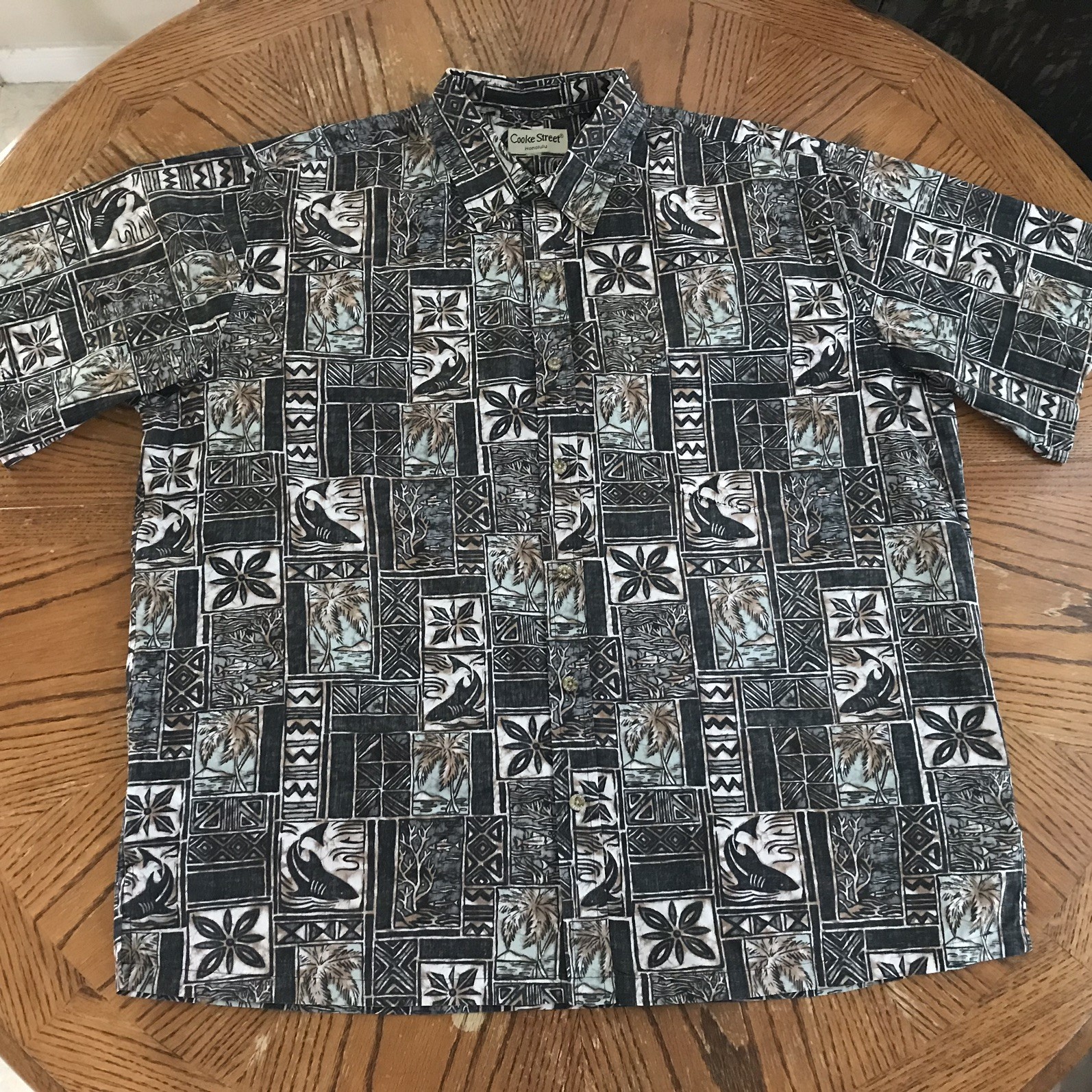 Cooke Street Honolulu Shirt Men’s XXL Black Grey Brown Reverse Palm Hawaiian