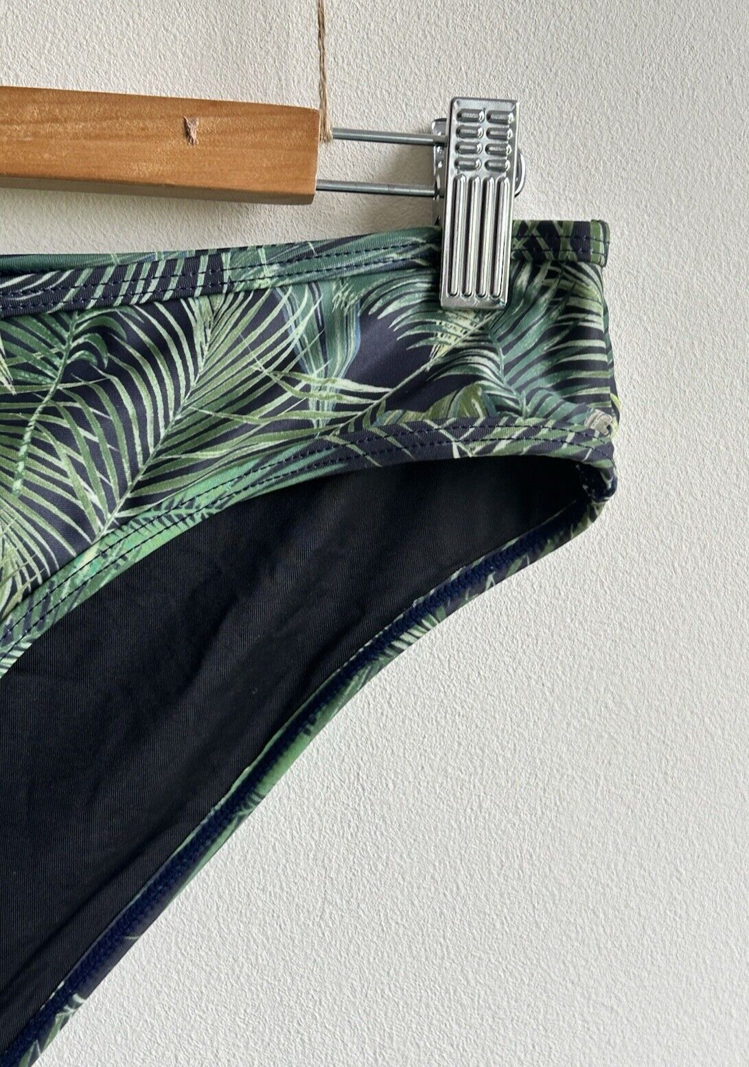 Fat Face Bikini Bottoms Size 12 Palm Print Black Green Khaki Holiday Beach