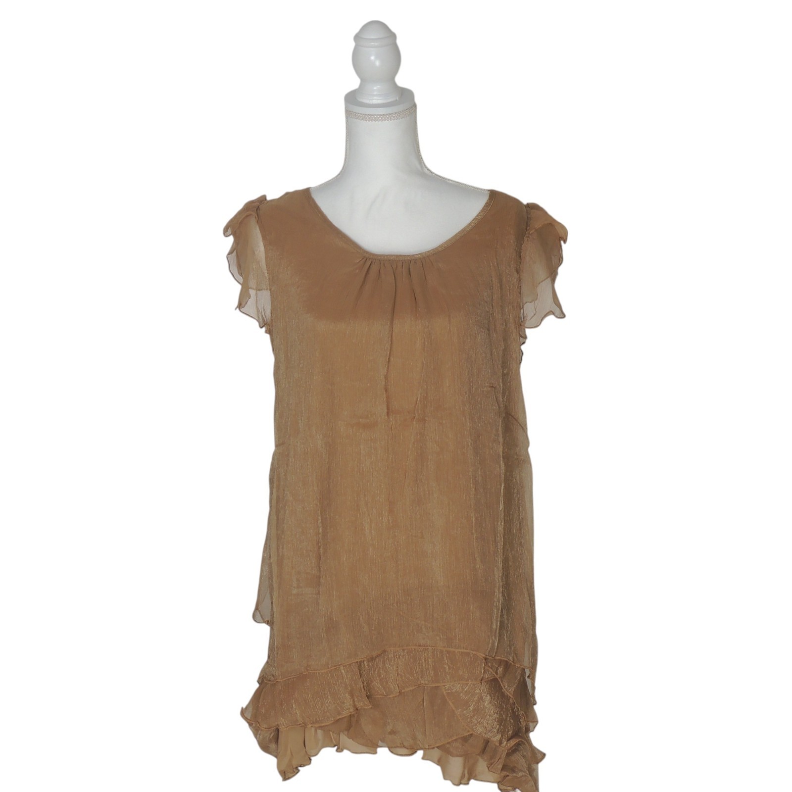 Pretty Angel Brown Fairy Whimsical Shimmer Sheer Lined Tunic Top 11090 Large