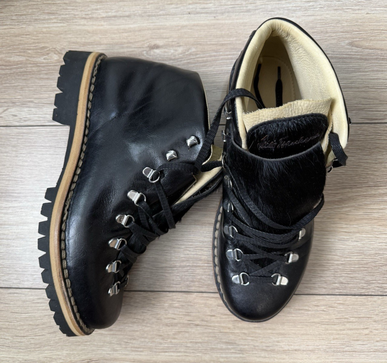 Luis Trenker Men’s Black Leather Lace-Up Ankle Hiking Boots US 8 EU 41 Vibram