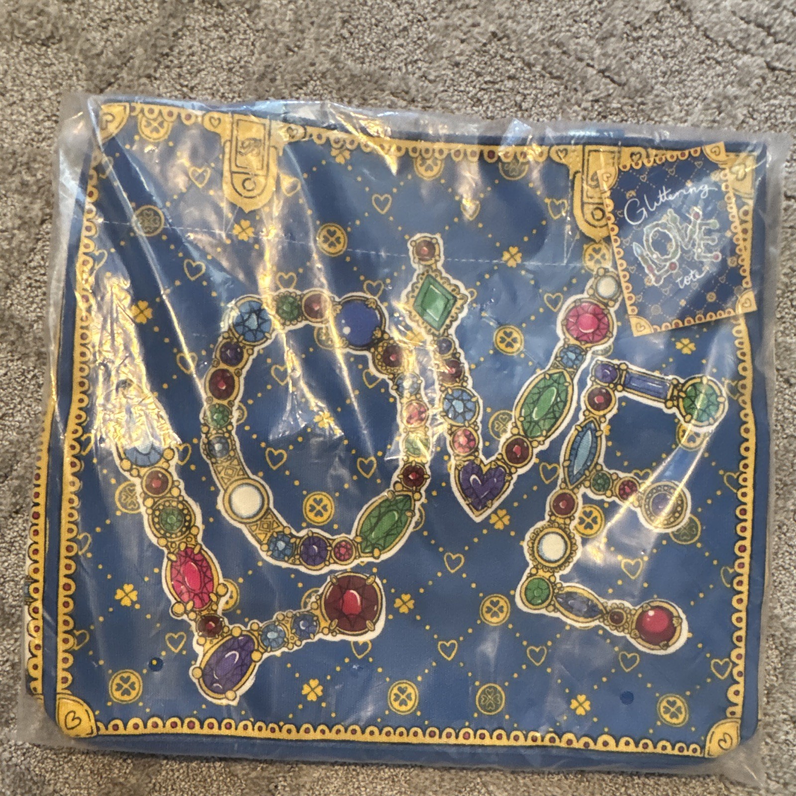 Brighton Glittering Love Tote Blue/Gold Multicolor LOVE and Butterfly Print Tote